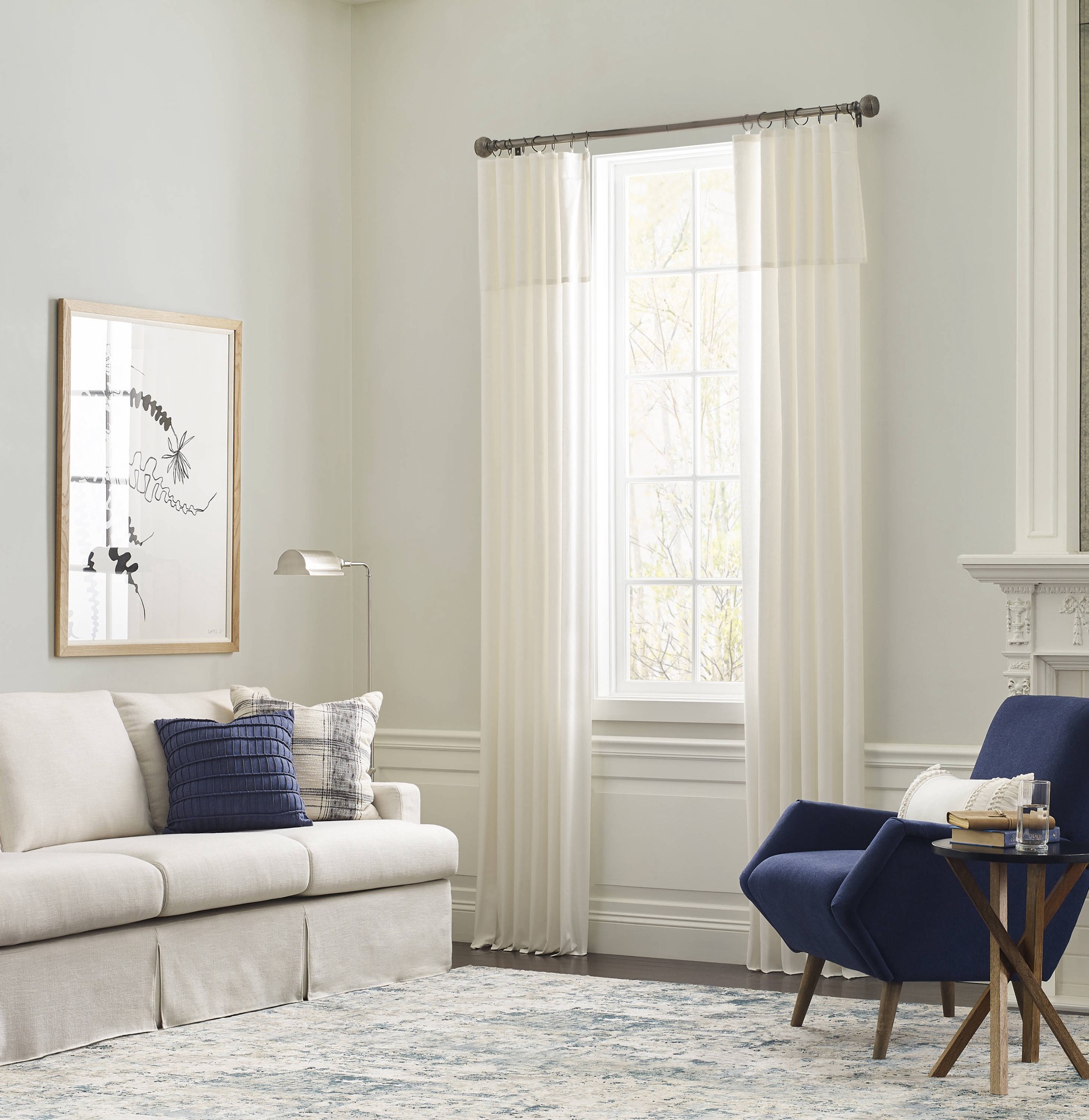 slide 1 of 3, allen + roth 84-in Taupe Striped Light filtering Back tab Single curtain panel, 1 ct