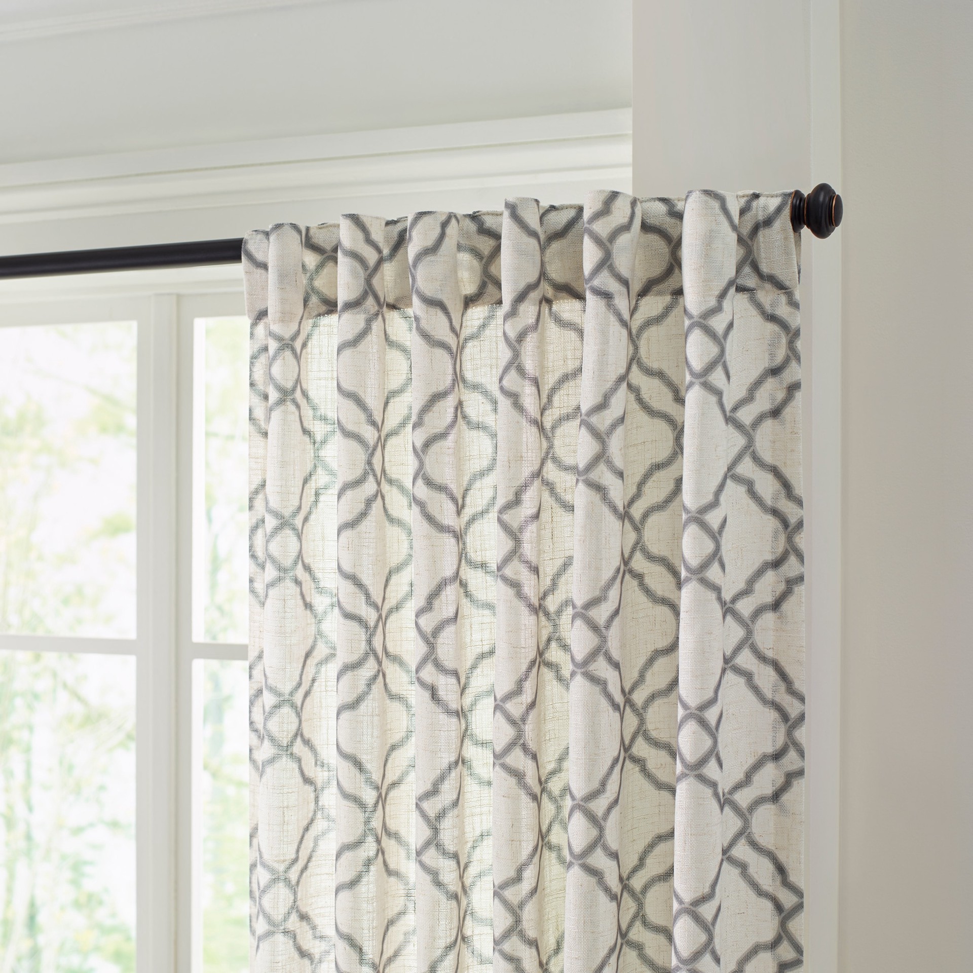 slide 4 of 6, allen + roth 84-in Grey Trellis Light filtering Back tab Single curtain panel, 1 ct