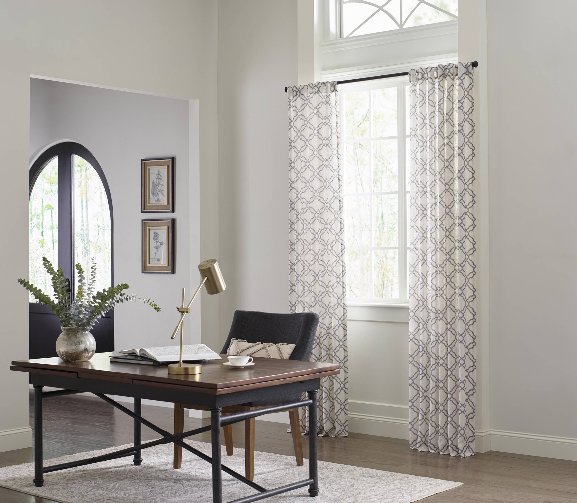 slide 1 of 6, allen + roth 84-in Grey Trellis Light filtering Back tab Single curtain panel, 1 ct