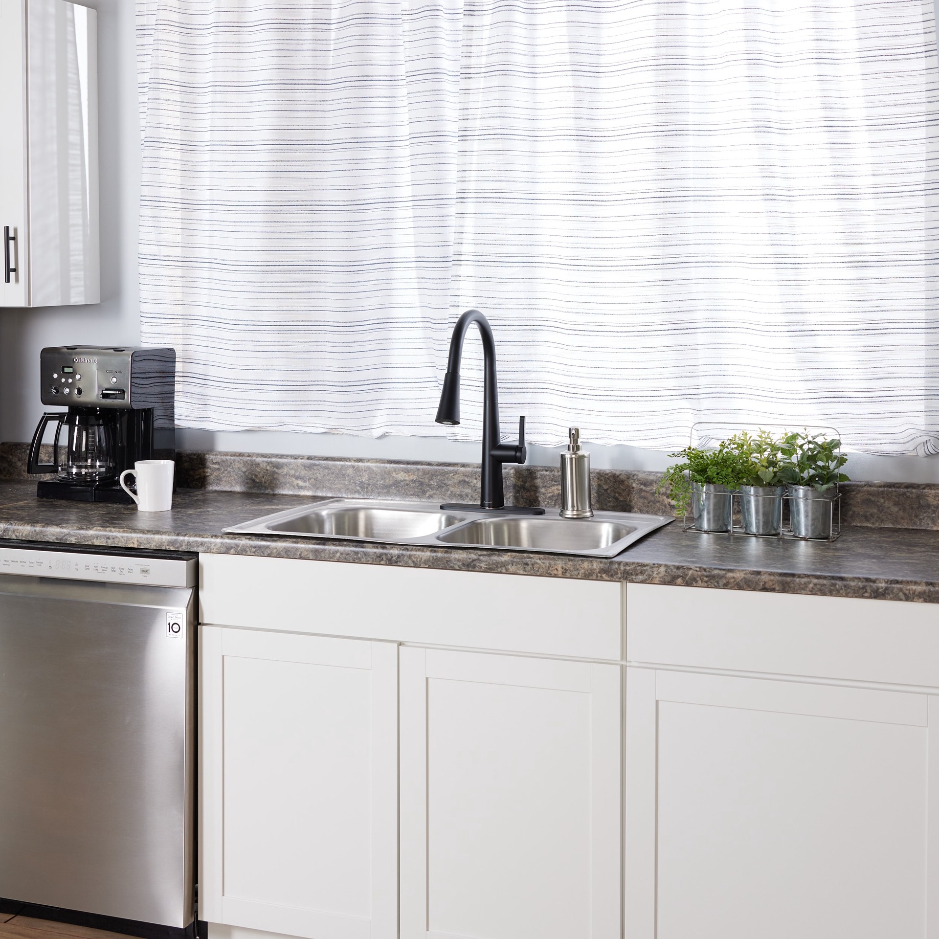 slide 3 of 6, allen + roth Bryton Matte black Single Handle Deck-mount Pull-down Kitchen Faucet with Sprayer (Includes Deck Plate), 1 ct