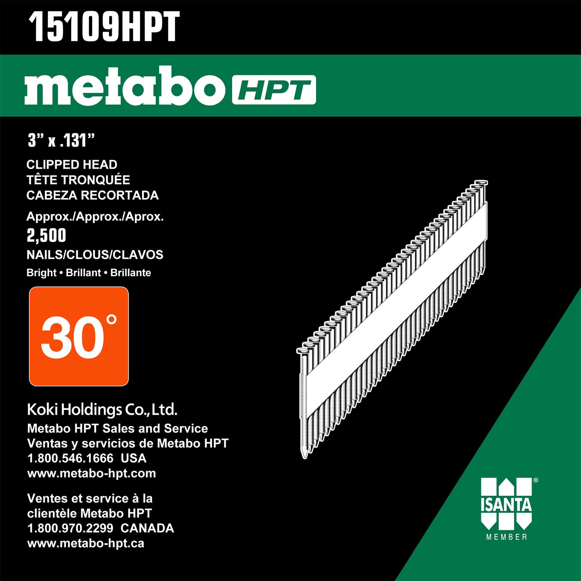 slide 3 of 6, Metabo HPT 3-in x 0.131-in 30 -Degree 10d Bright Smooth Shank Collated Framing nails ( 2500 -Per Box ), 1 ct