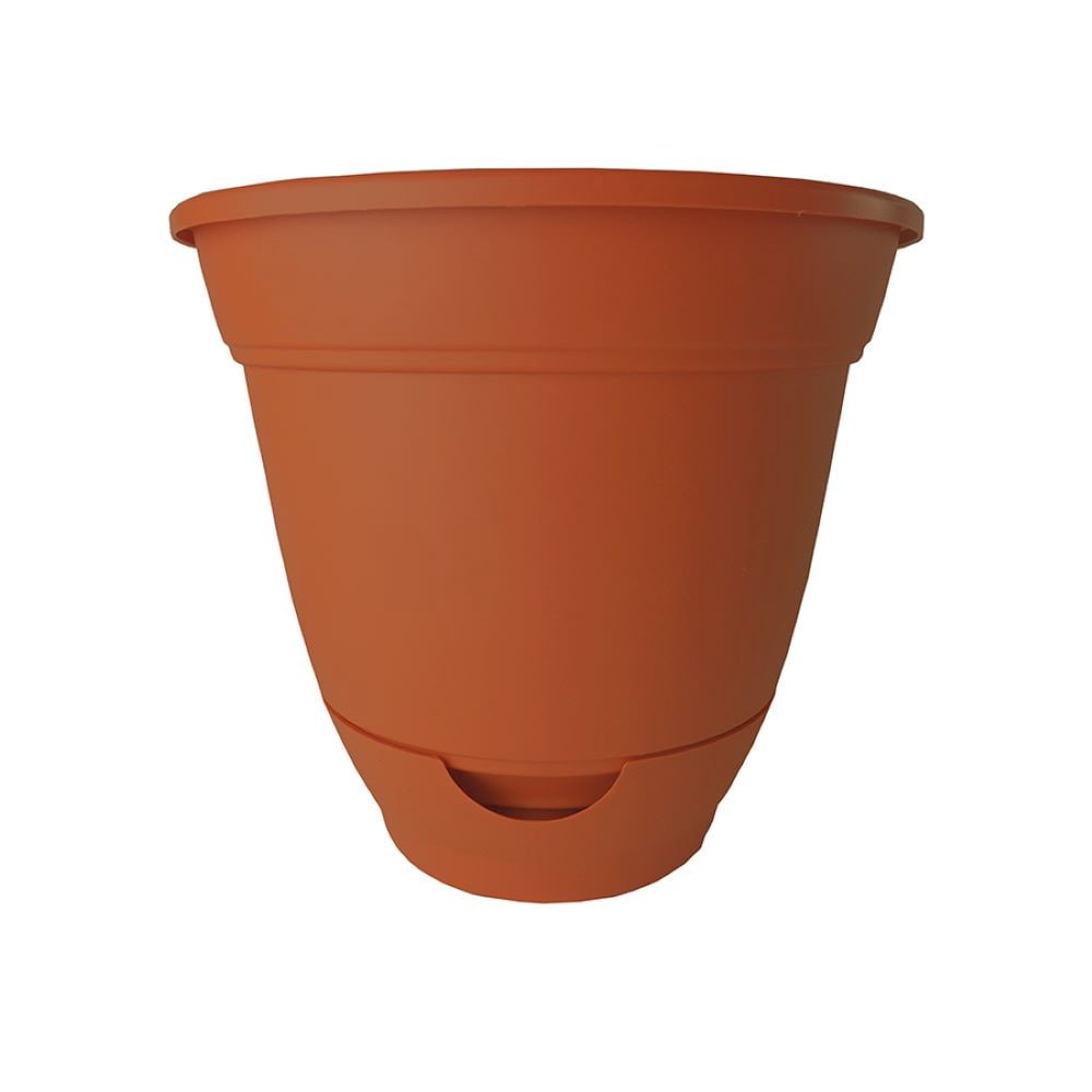 slide 1 of 6, Garden Treasures Round 14.0-in W x 14.0-in L Orange Plastic Indoor/Outdoor Self Watering Planter, 1 ct