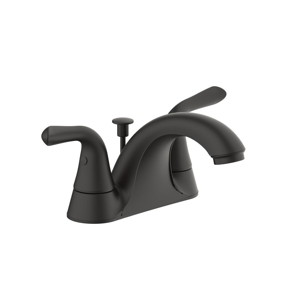 slide 2 of 6, Project Source Dover Matte Black 4-in centerset 2-handle WaterSense Mid-arc Residential Handle Bathroom Sink Faucet with Drain with Deck Plate, 1 ct