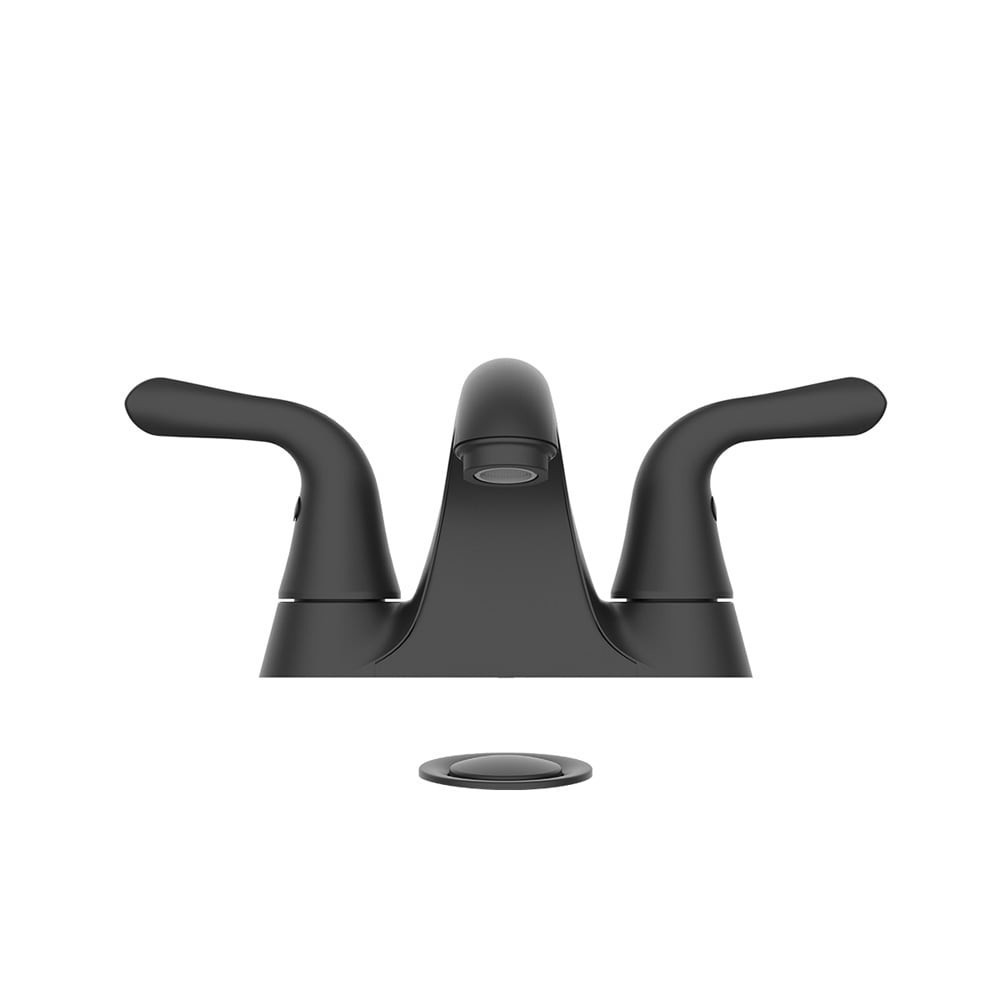slide 3 of 6, Project Source Dover Matte Black 4-in centerset 2-handle WaterSense Mid-arc Residential Handle Bathroom Sink Faucet with Drain with Deck Plate, 1 ct