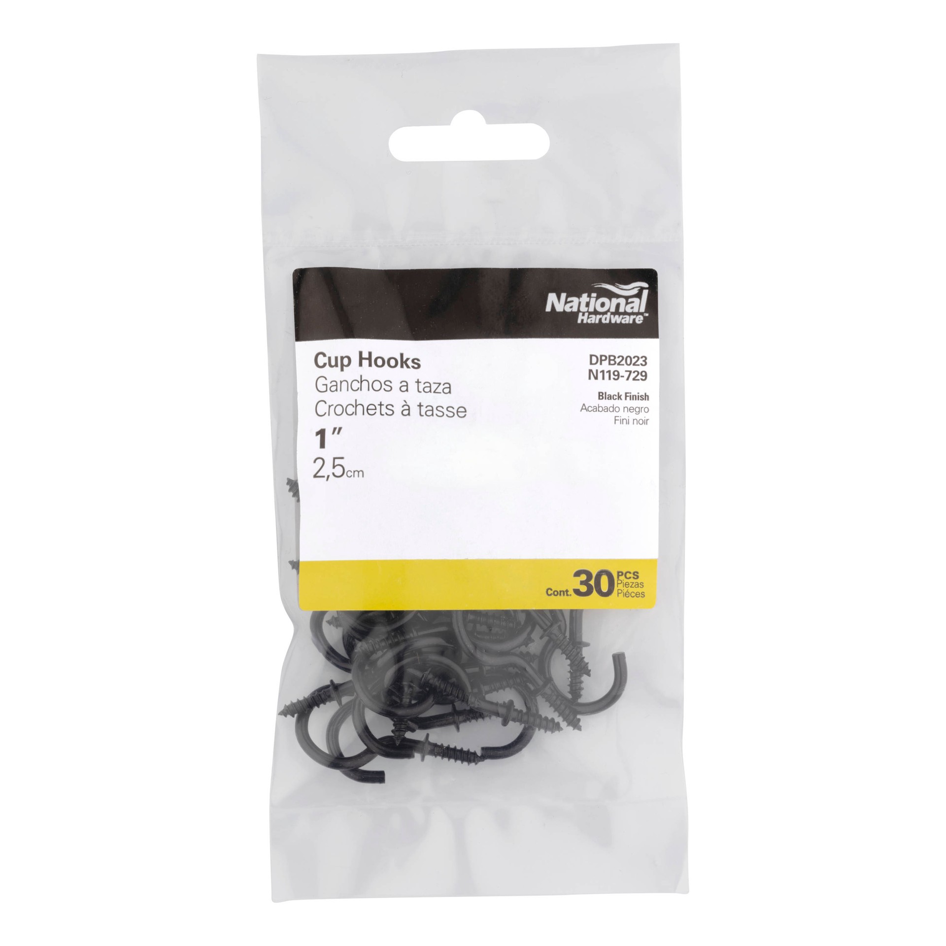 slide 3 of 4, National Hardware 0.98-in Black Steel Cup hook 30 -Pack, 1 ct