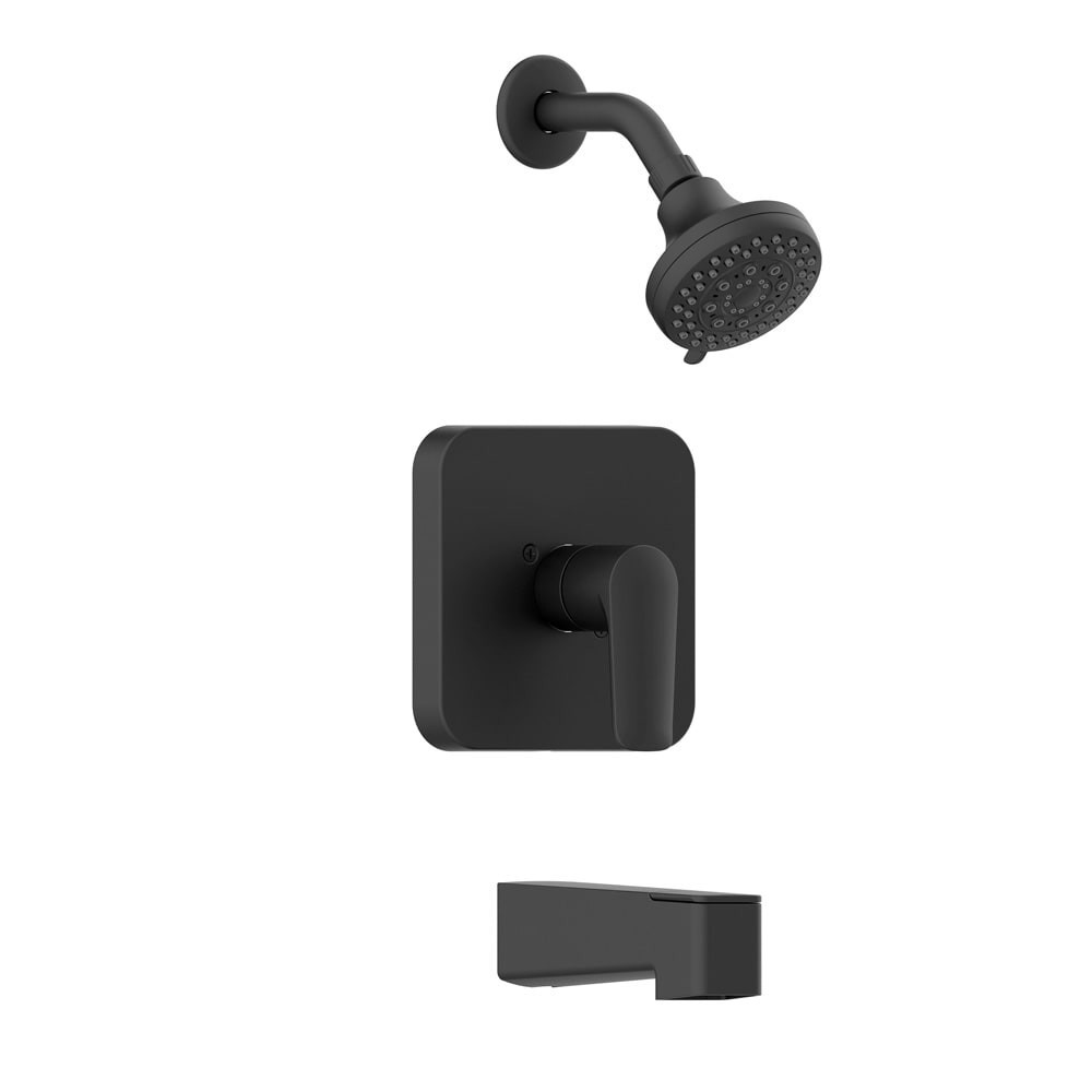 slide 1 of 6, allen + roth Dunmore Matte Black 1-handle 3.752-in Round Bathtub and shower Faucet with Valve (Multi-function), 1 ct
