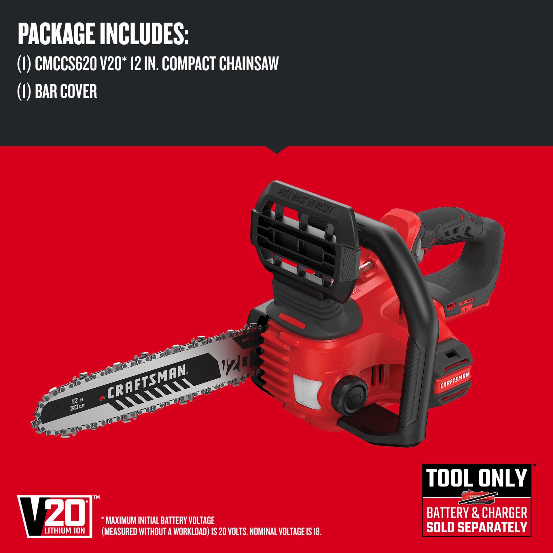 slide 2 of 6, CRAFTSMAN V20 20-volt max 12-in Battery Chainsaw Battery Not Included Charger Not Included, 1 ct