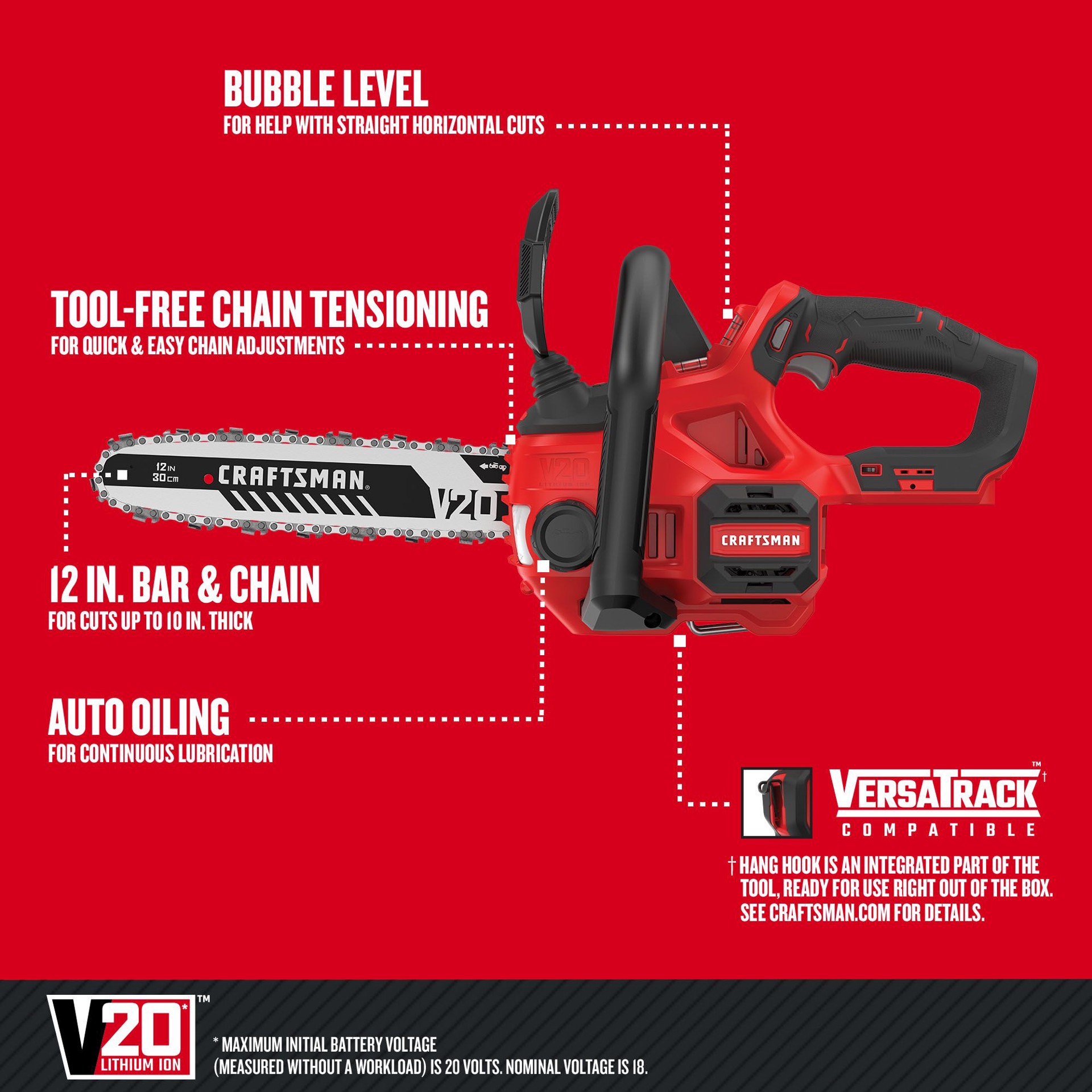 slide 3 of 6, CRAFTSMAN V20 20-volt max 12-in Battery Chainsaw Battery Not Included Charger Not Included, 1 ct