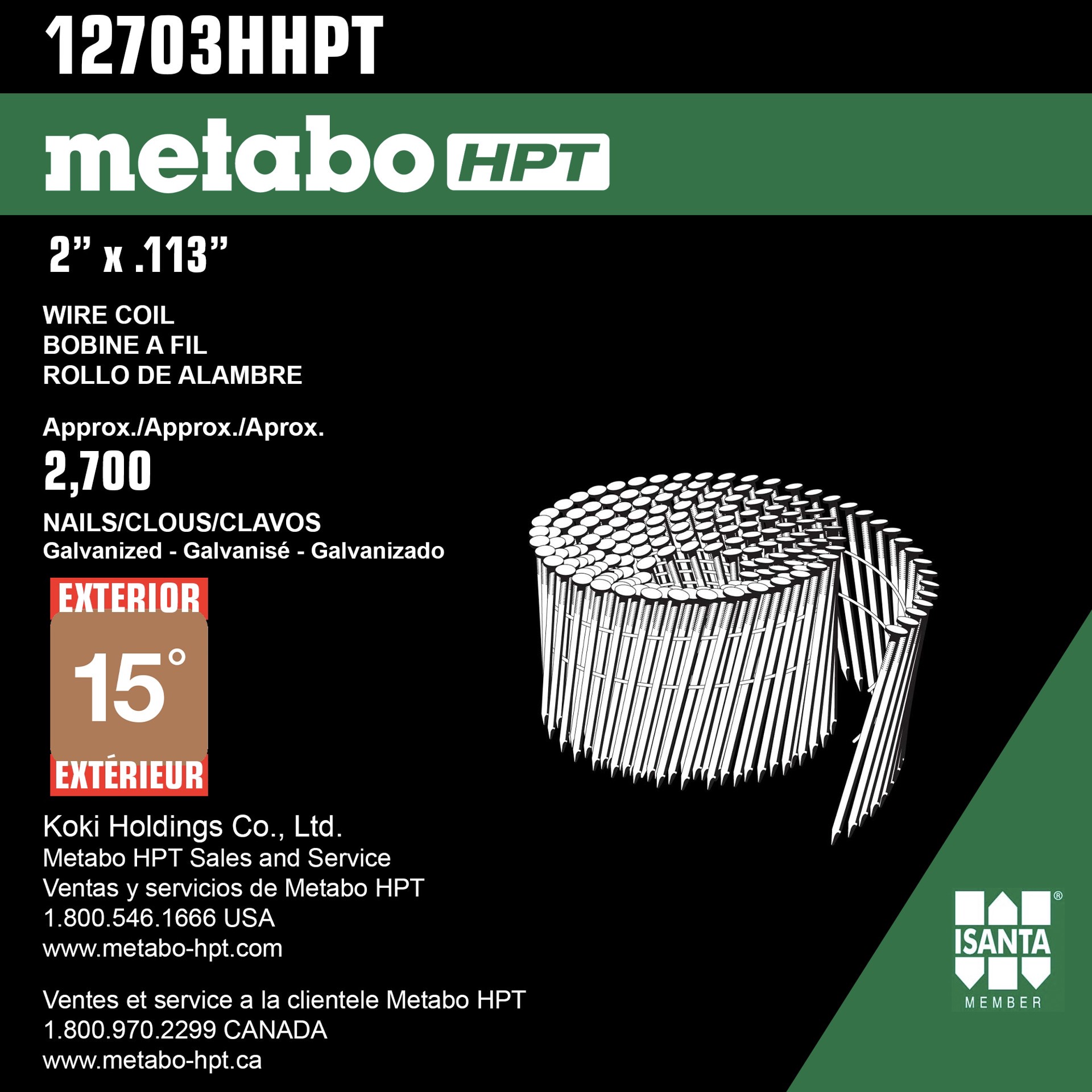 slide 3 of 3, Metabo HPT 2-in x 0.113-in 15 -Degree 6d Hot-dipped galvanized Ring Shank Collated Framing nails ( 2700 -Per Box ), 1 ct