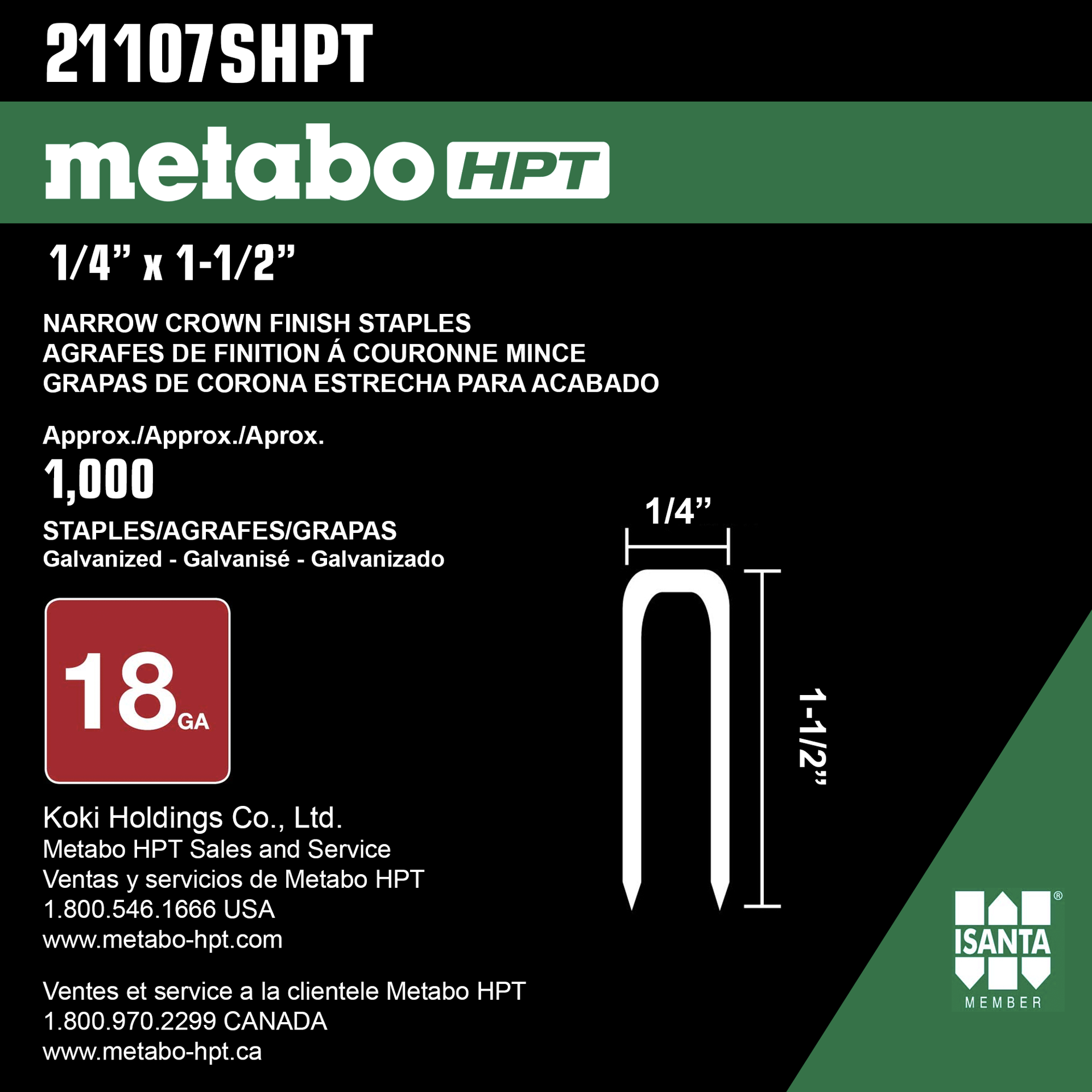 slide 3 of 6, Metabo HPT 1-1/2-in Leg x 1/4-in 18 -Gauge Finish staples 1000 -Per Box, 1 ct