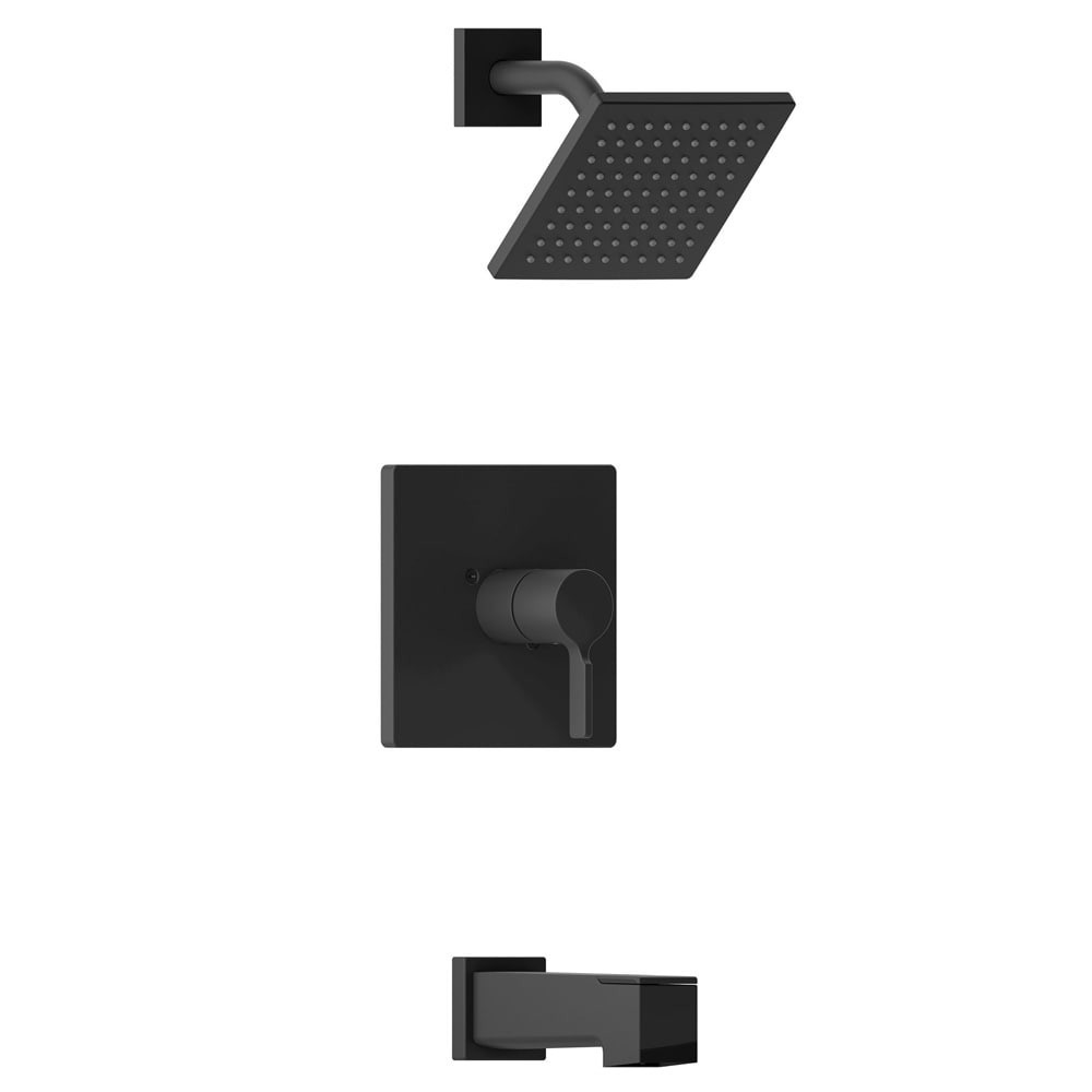 slide 1 of 6, allen + roth Veda Matte Black 1-handle 6-in Square Bathtub and shower Faucet with Valve (Single Function), 1 ct