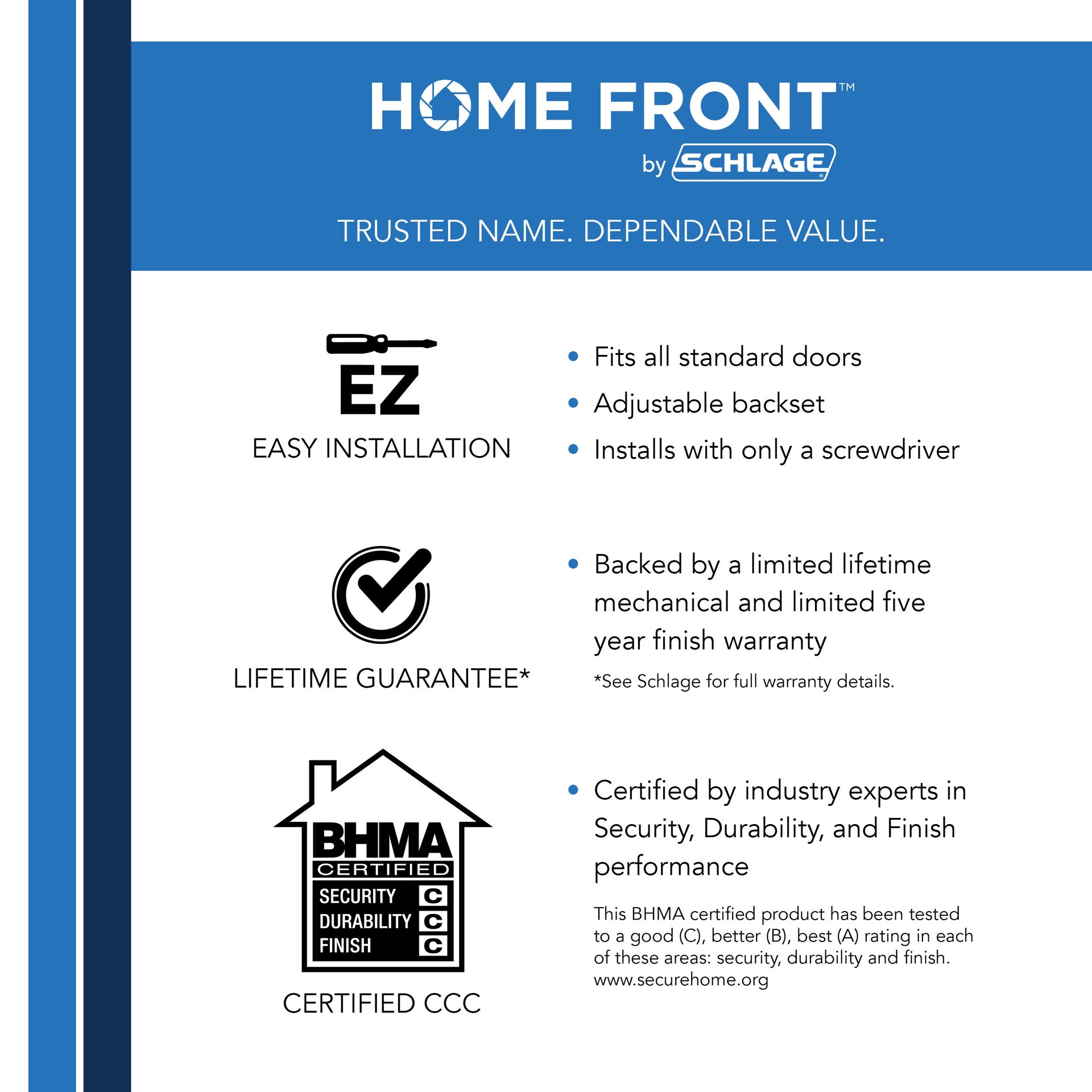slide 5 of 6, Home Front by Schlage Crosbie Matte Black Exterior Keyed Entry Door Handle, 1 ct