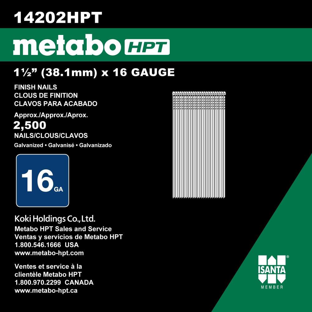 slide 3 of 5, Metabo HPT 1-1/2-in 16 -Gauge Straight Electro-galvanized Collated Finish nails 2500 -Per Box, 1 ct