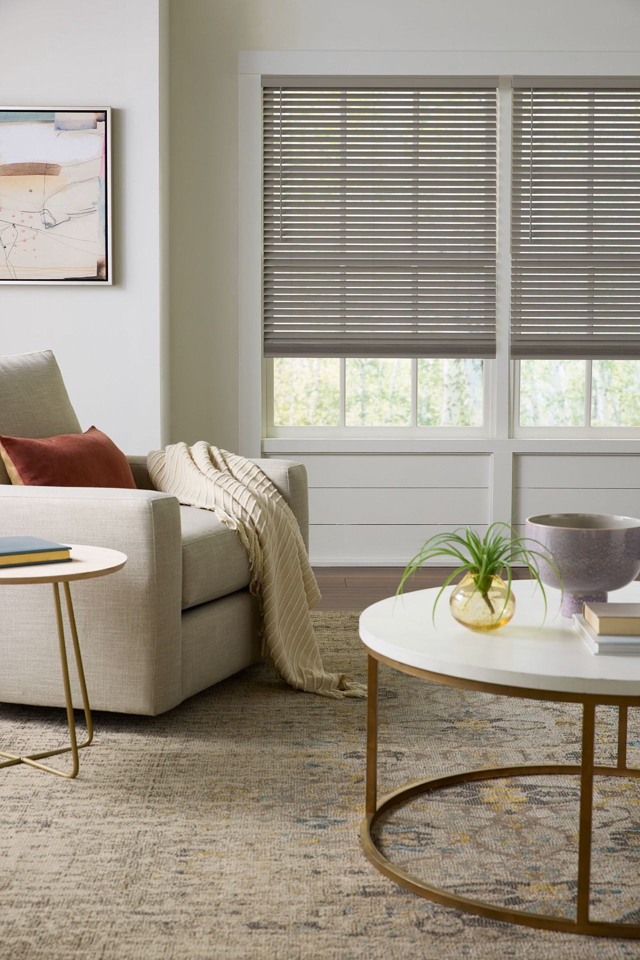 slide 4 of 6, LEVOLOR Trim+Go 2-in Slat Width 57-in x 64-in Cordless Greige Faux Wood Room Darkening Horizontal Blinds, 1 ct