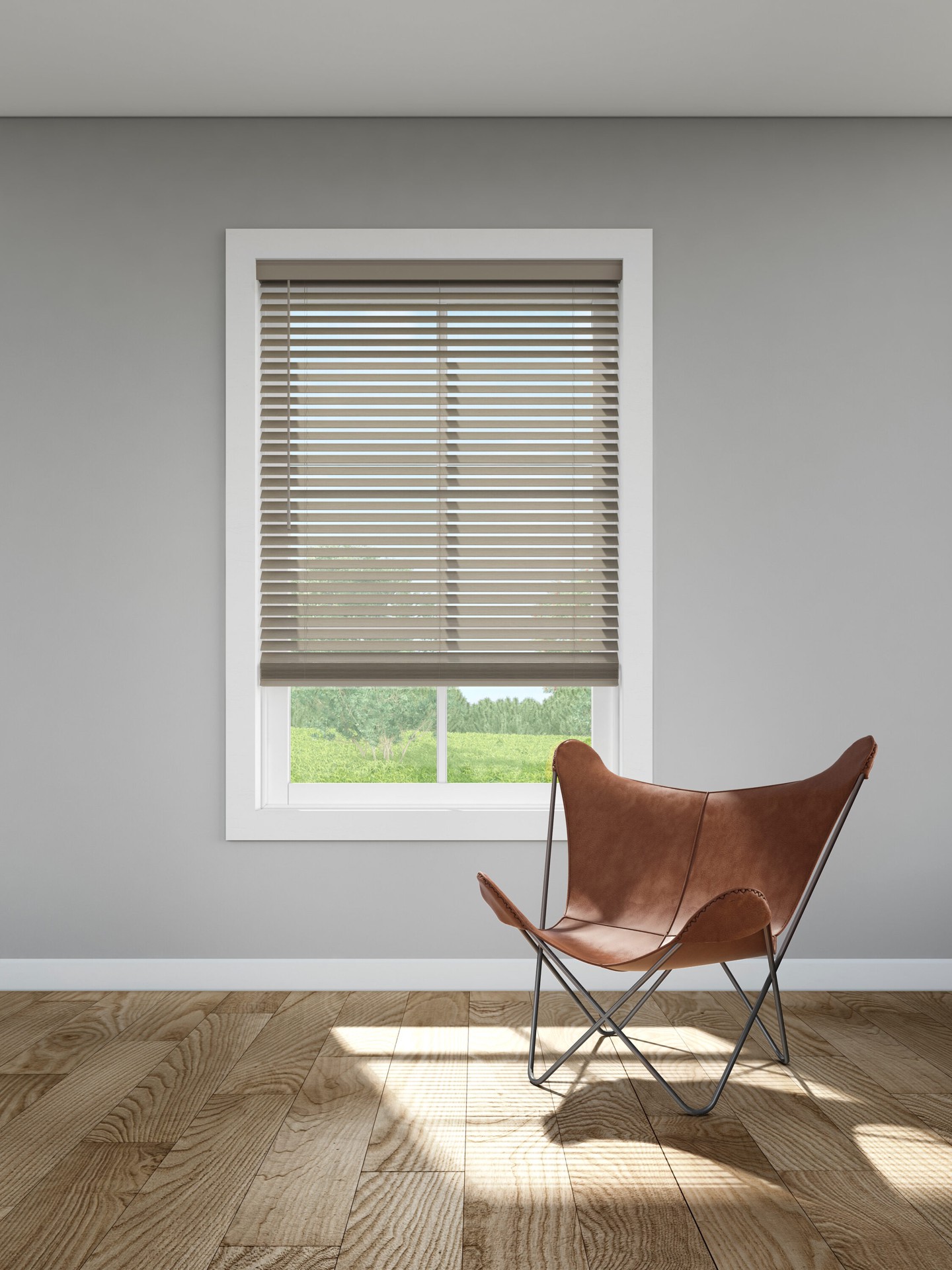 slide 2 of 6, LEVOLOR Trim+Go 2-in Slat Width 52-in x 64-in Cordless Greige Faux wood Room darkening Horizontal blinds, 1 ct