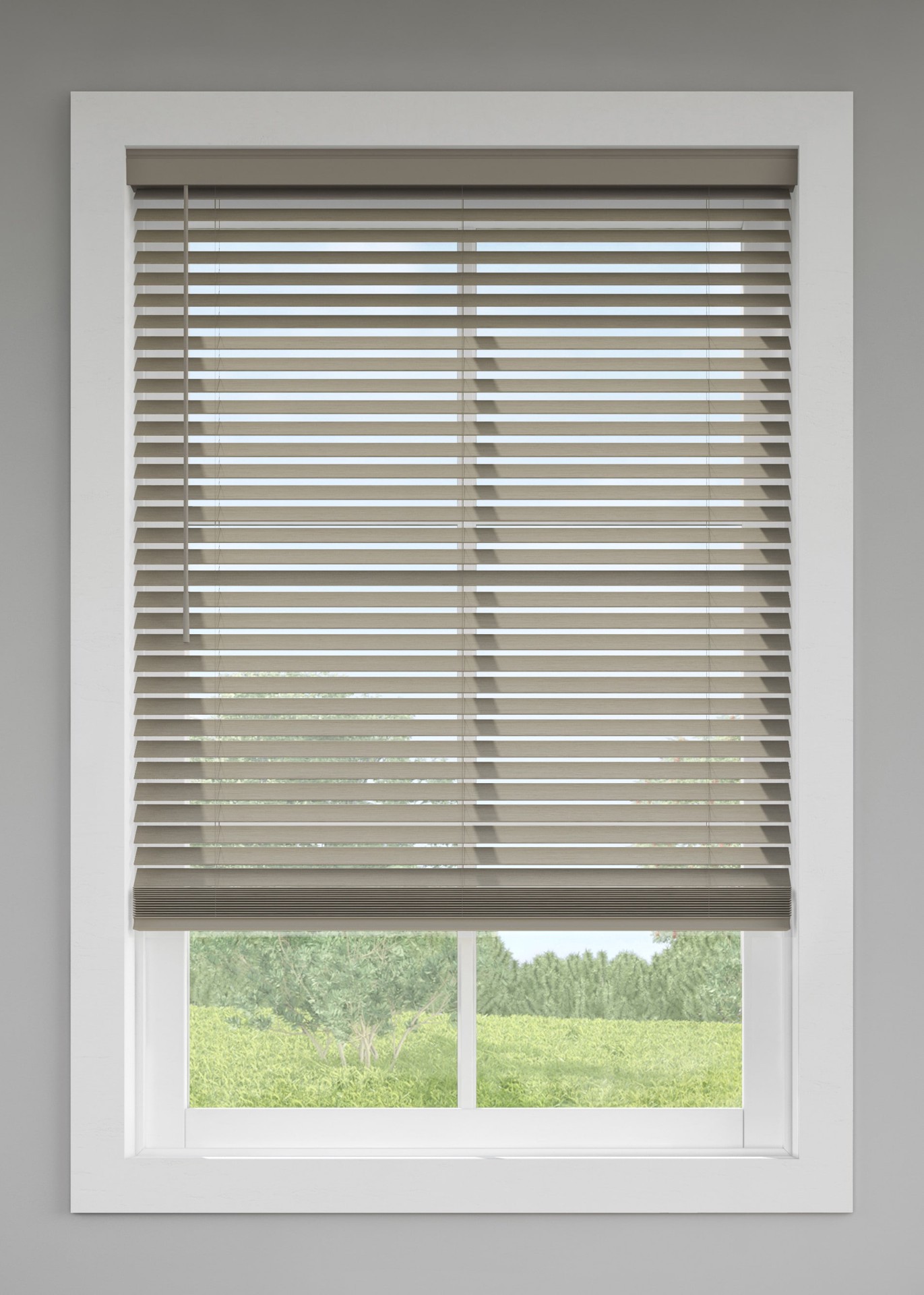slide 1 of 6, LEVOLOR Trim+Go 2-in Slat Width 35-in x 72-in Cordless Greige Faux wood Room darkening Horizontal blinds, 1 ct
