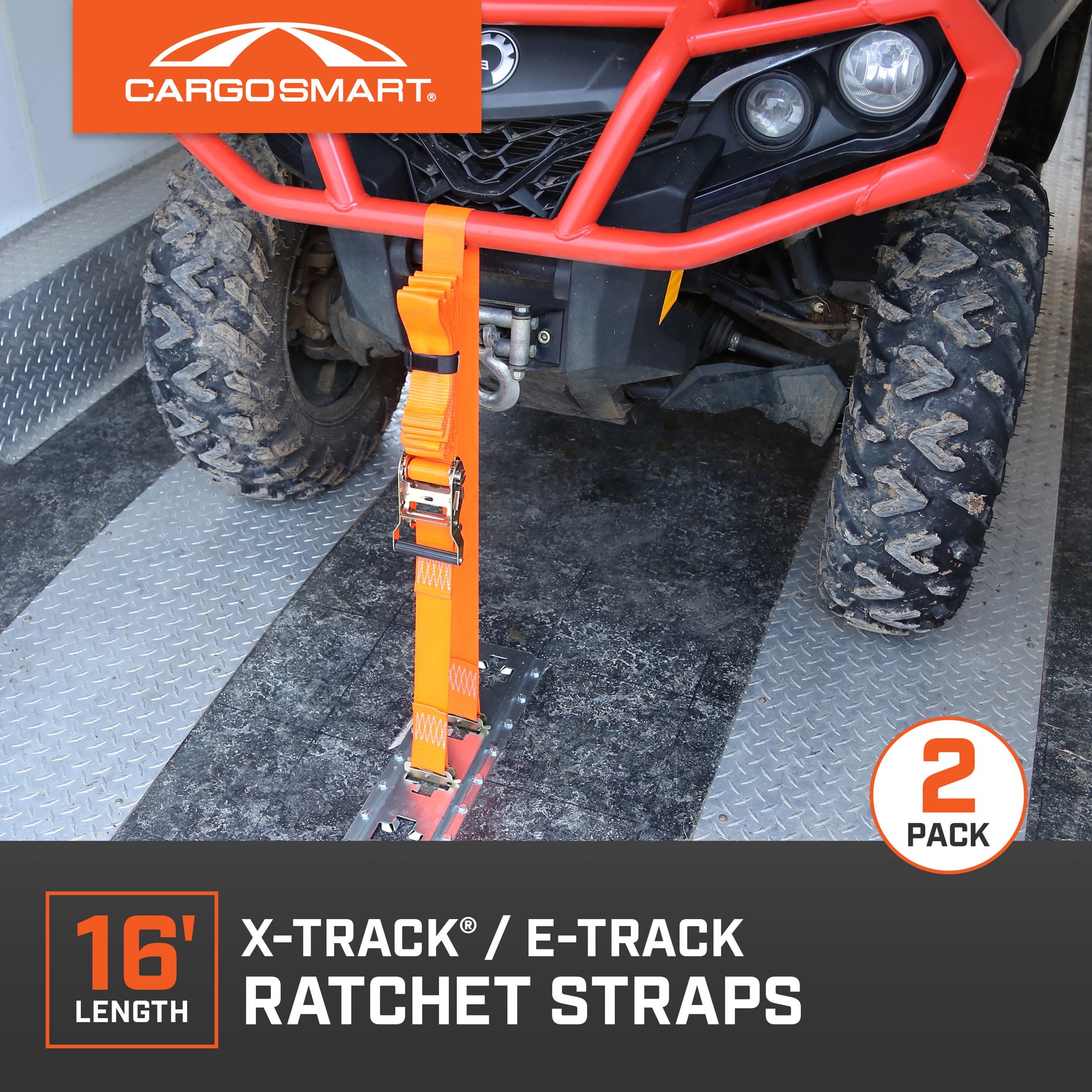 slide 2 of 6, CargoSmart 2-in x 16-ft Ratchet Tie Down with E-track 3000-lb Break Strength (2-Pack), 1 ct