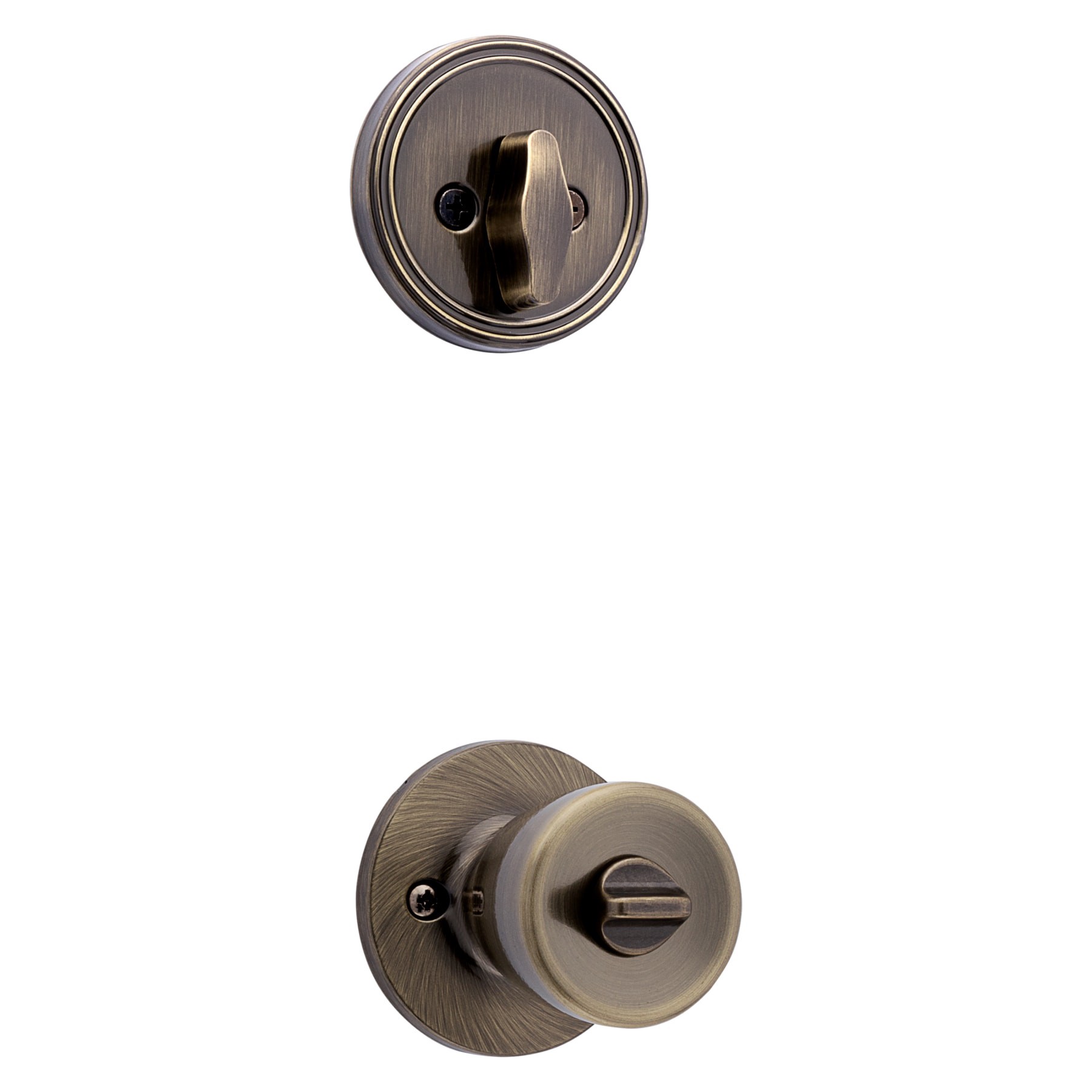 slide 5 of 6, RELIABILT Gallo Antique Brass Exterior Single-Cylinder Deadbolt and Keyed Entry Door Knob 2 -Pack, 1 ct