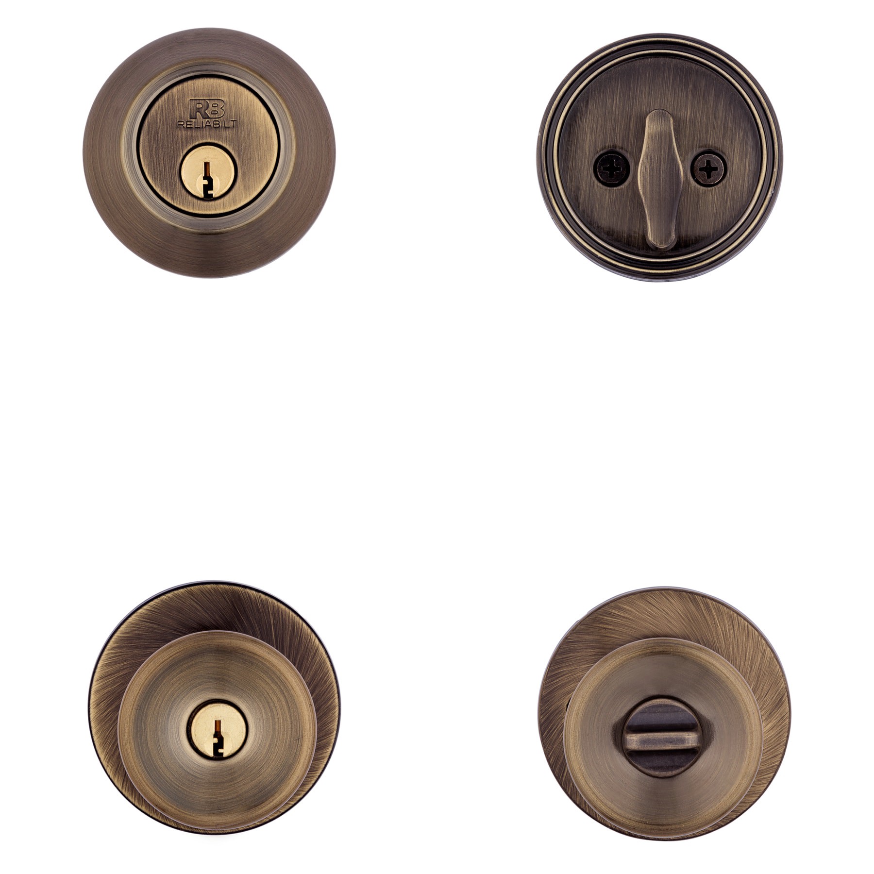 slide 6 of 6, RELIABILT Gallo Antique Brass Exterior Single-Cylinder Deadbolt and Keyed Entry Door Knob 2 -Pack, 1 ct