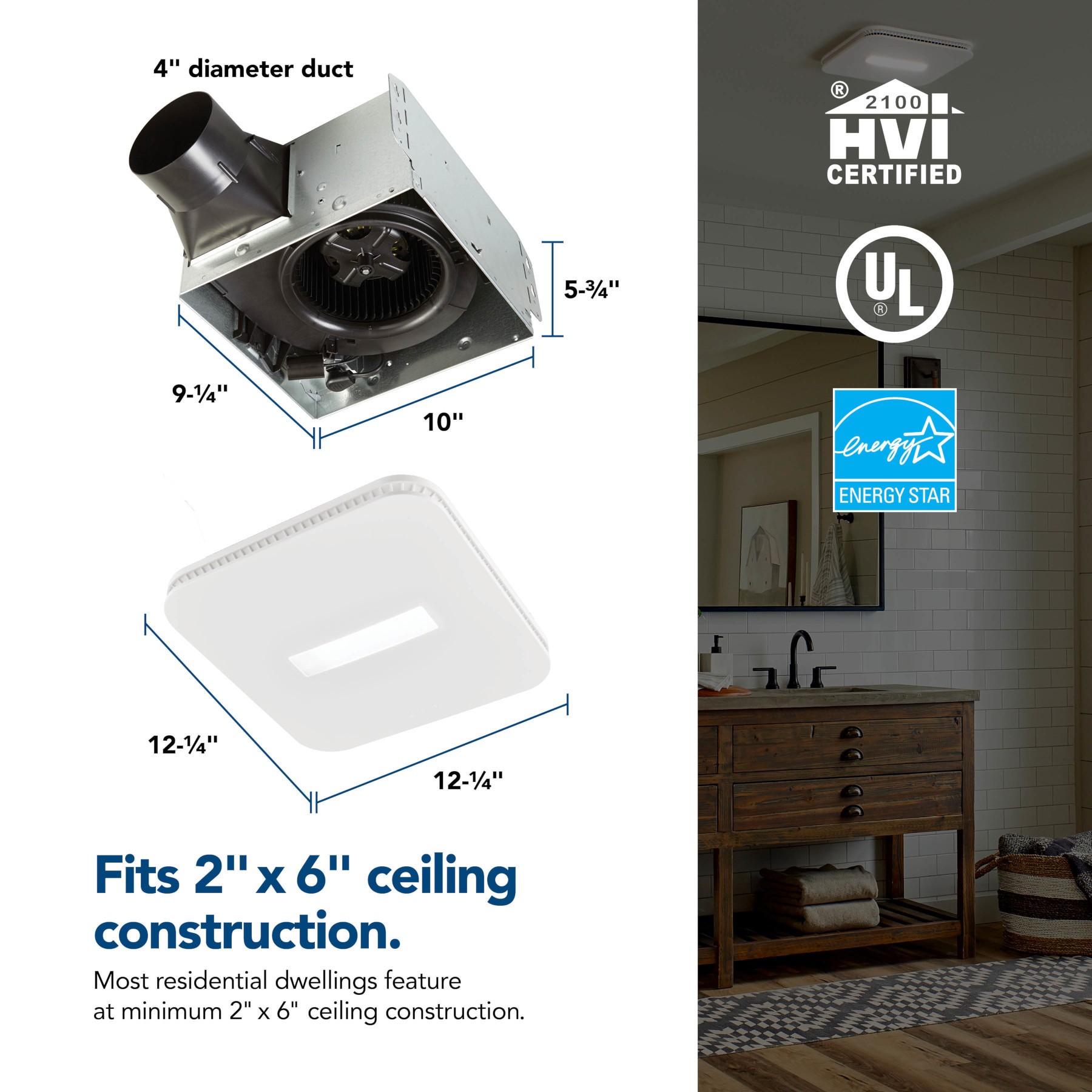 slide 6 of 6, Broan Roomside/Flex 1-Sone 110-CFM White Lighted Bathroom Fan (ENERGY STAR Certified), 1 ct
