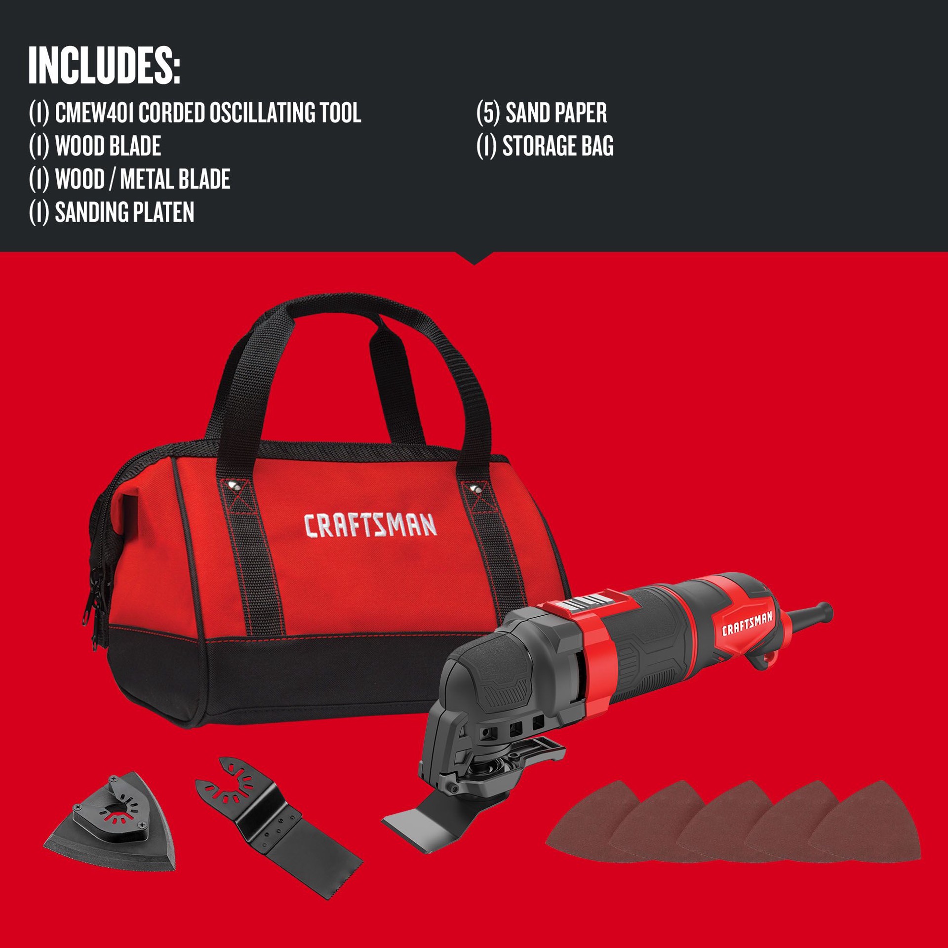 slide 2 of 6, CRAFTSMAN 3 -Amp Variable speed 10 -Piece Oscillating Multi-Tool with Soft ( ), 1 ct