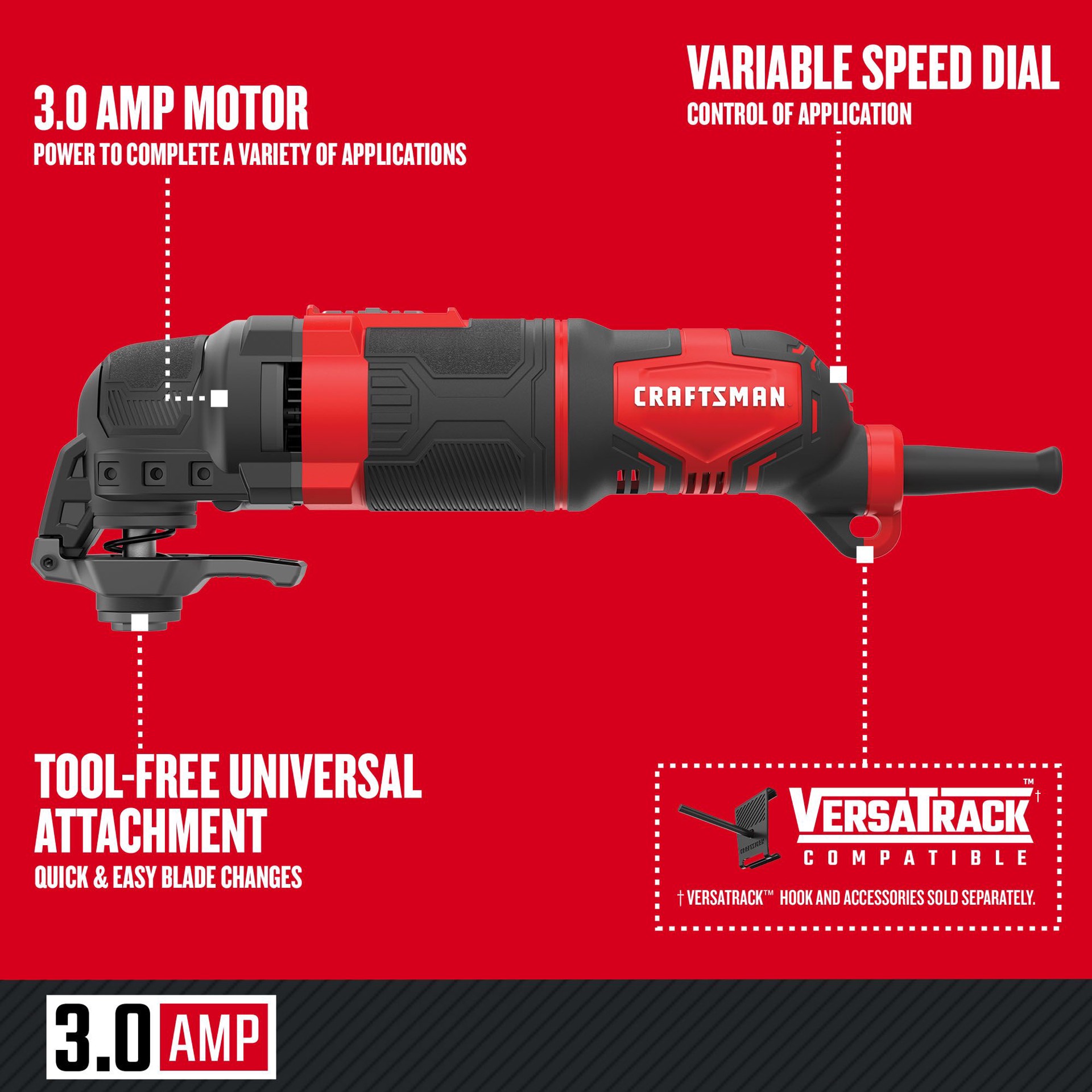 slide 3 of 6, CRAFTSMAN 3 -Amp Variable speed 10 -Piece Oscillating Multi-Tool with Soft ( ), 1 ct