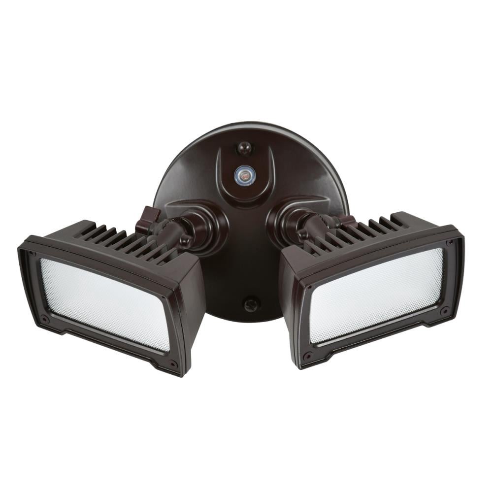 slide 1 of 1, CODE 100 -Watt EQ Hardwired LED Bronze 2 -Head Dusk-to-Dawn Flood Light, 1 ct
