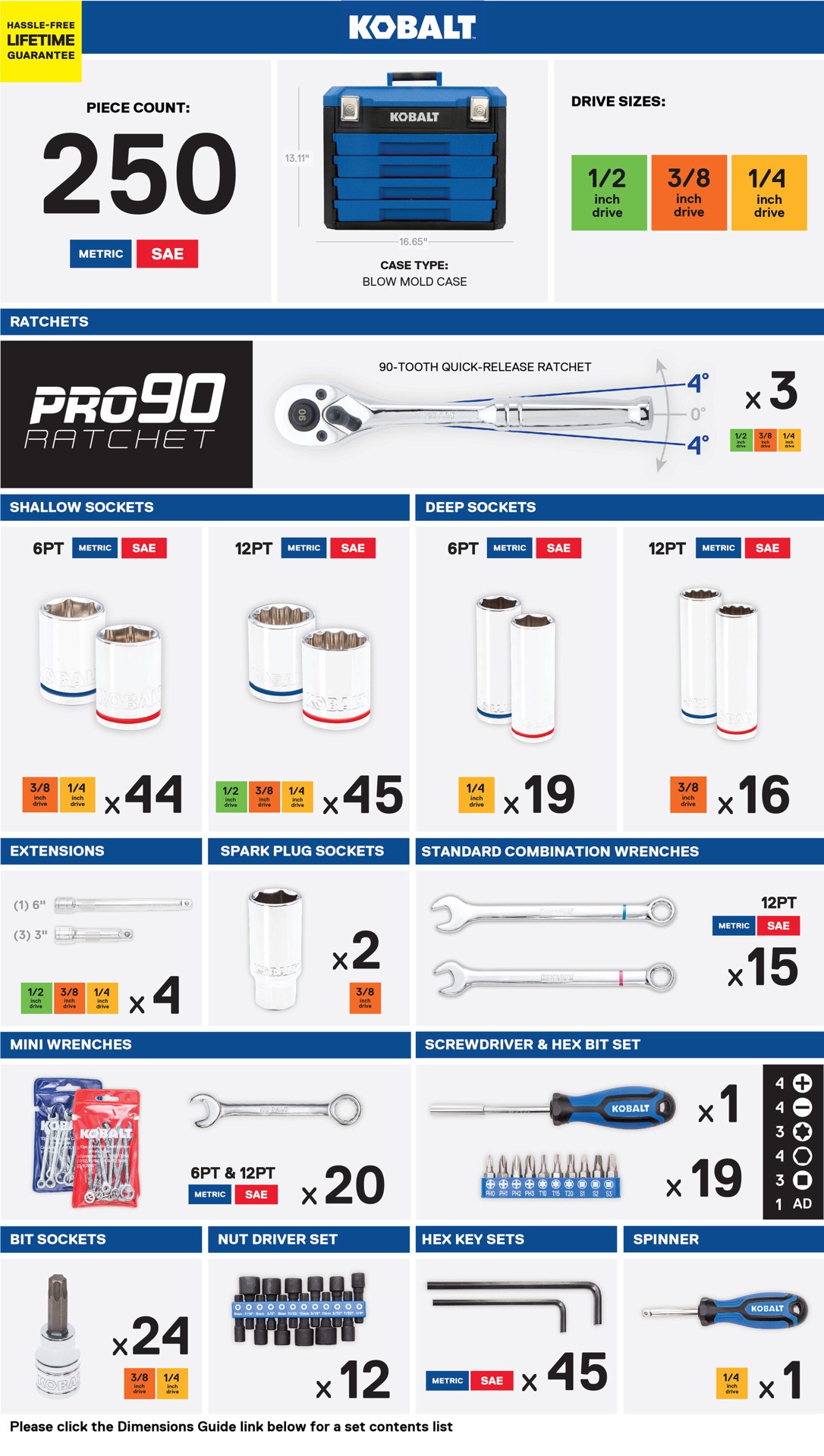 slide 2 of 6, Kobalt 250 -Piece Standard (SAE) and Metric Mechanics Tool Set with Hard Case, 1 ct