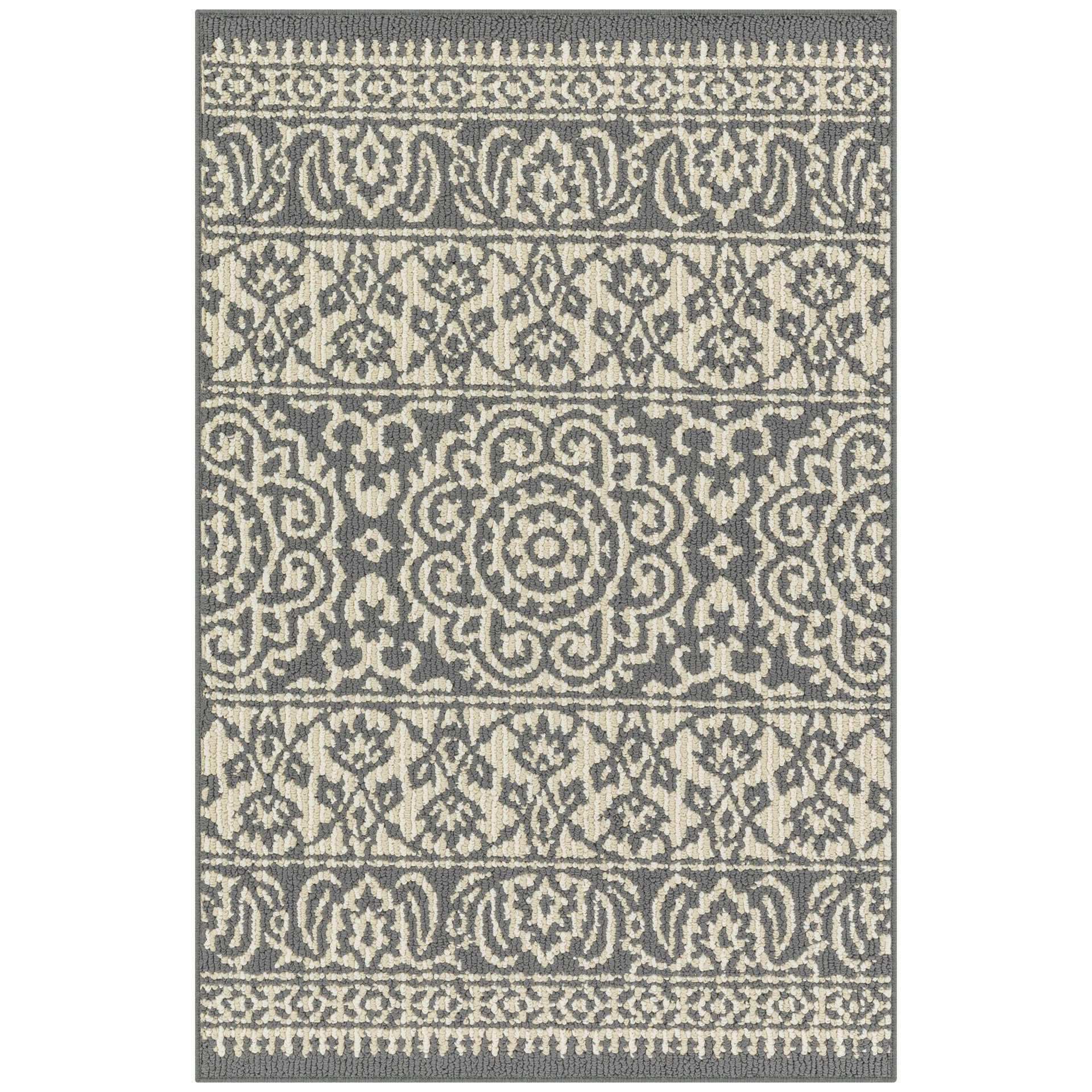 slide 2 of 6, Style Selections Bolton 2 x 3 (ft) Tufted Polyester Gray/Cream Rectangular Indoor Geometric Machine washable Throw rug, 1 ct