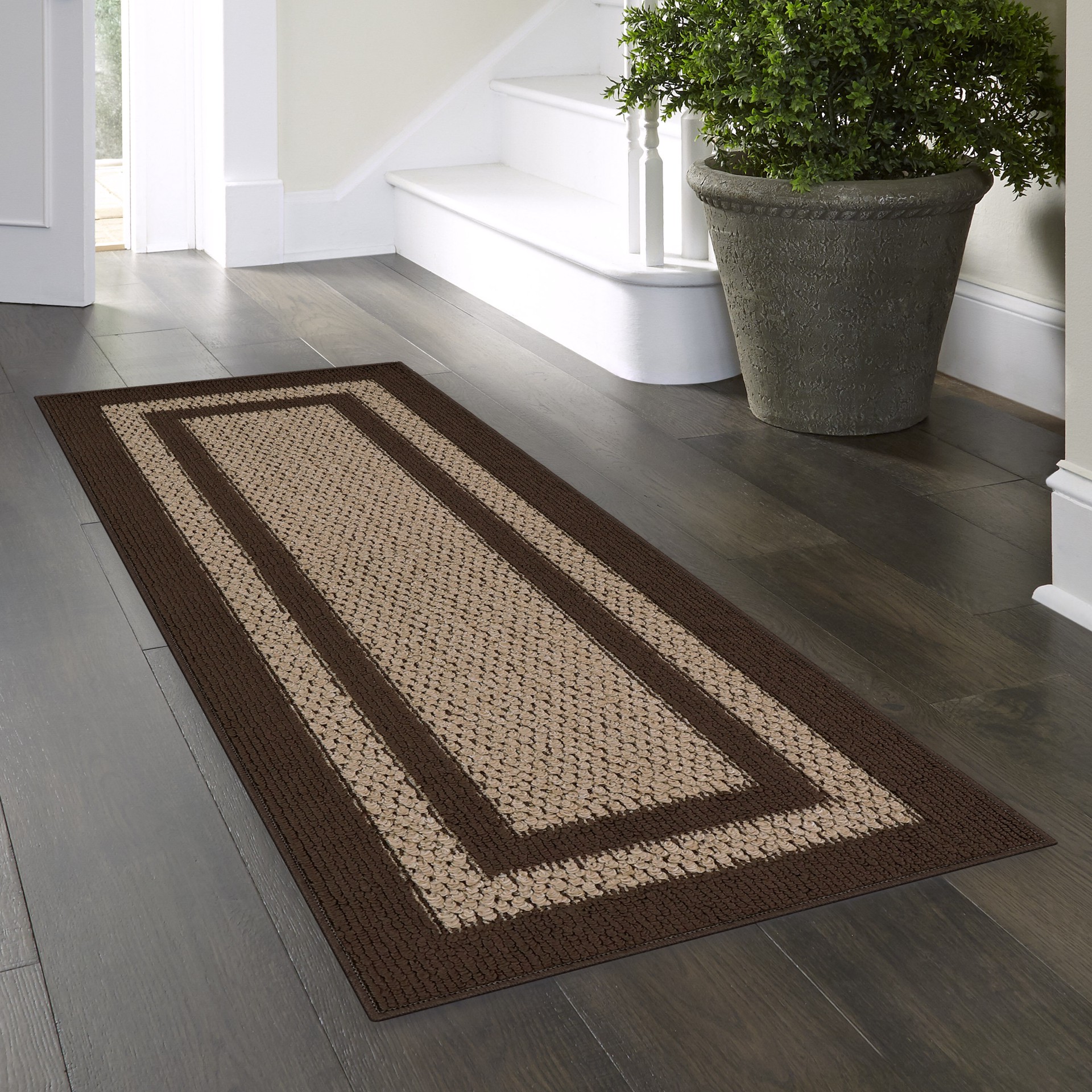 slide 1 of 6, Style Selections Sisal Border 2 x 6 (ft) Tufted Polyester Brown Tan Rectangular Indoor Border Global Machine Washable Runner rug, 1 ct
