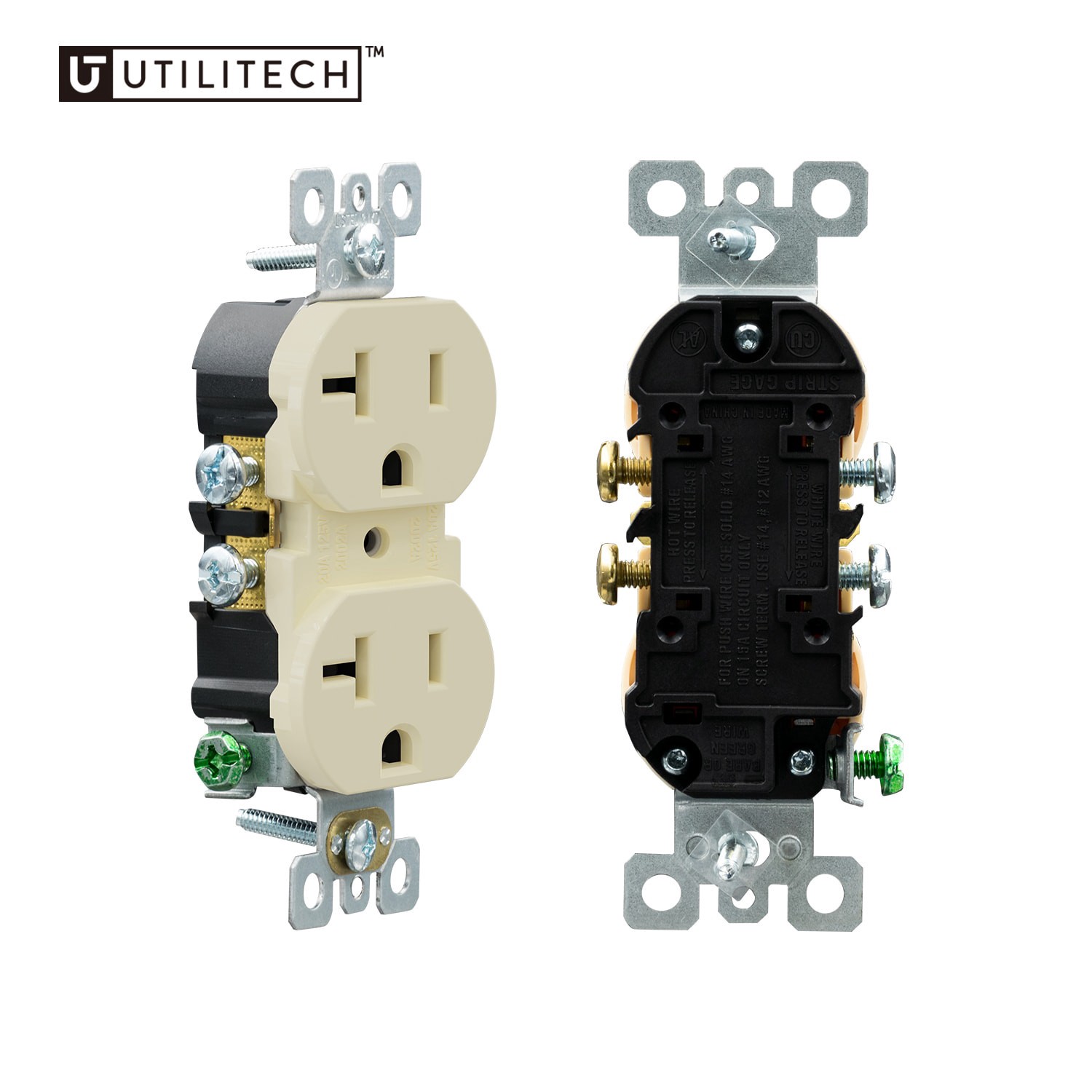 slide 2 of 6, Utilitech 20 -Amp 125-volt Residential Duplex Outlet , Light almond 10 -Pack, 1 ct