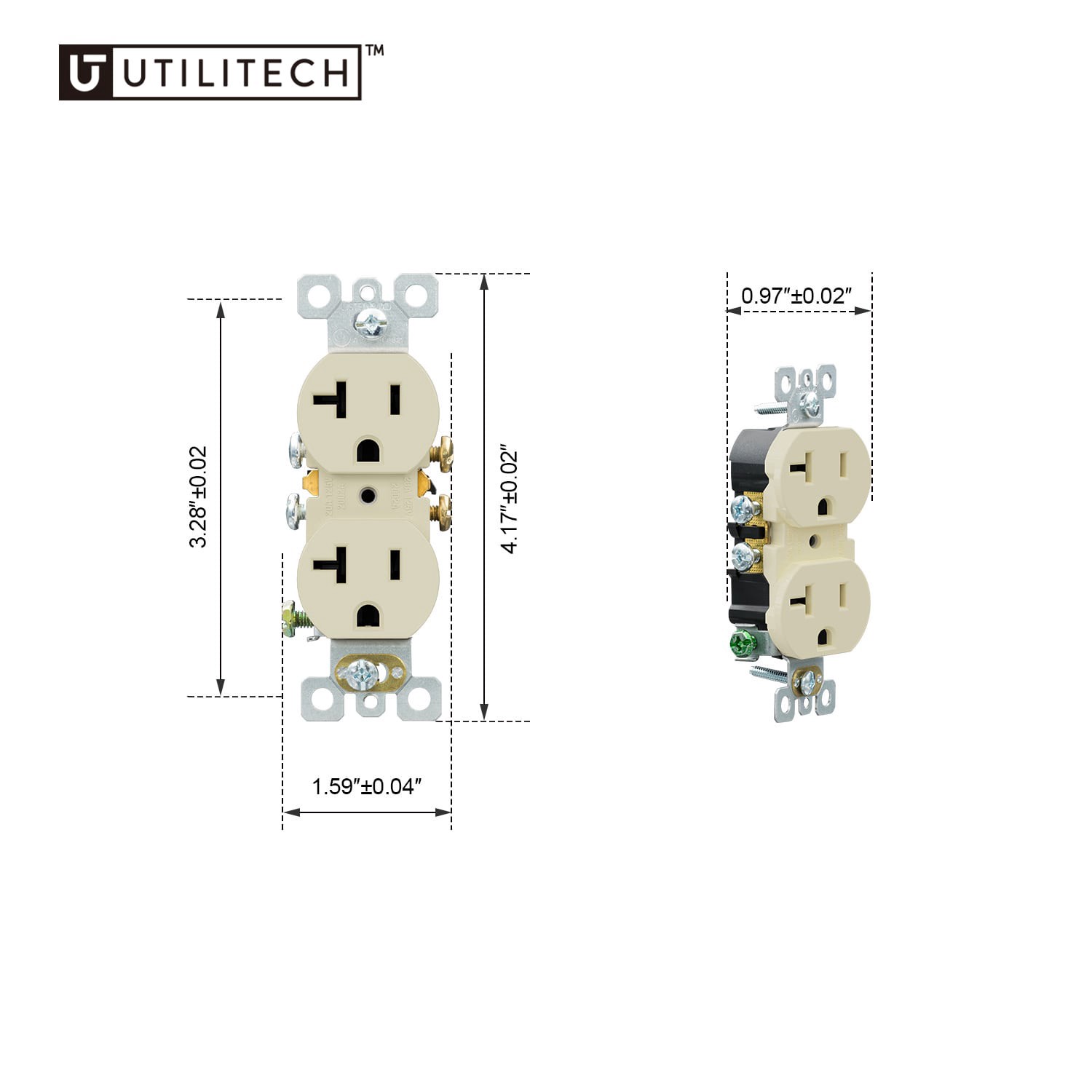 slide 3 of 6, Utilitech 20 -Amp 125-volt Residential Duplex Outlet , Light almond 10 -Pack, 1 ct