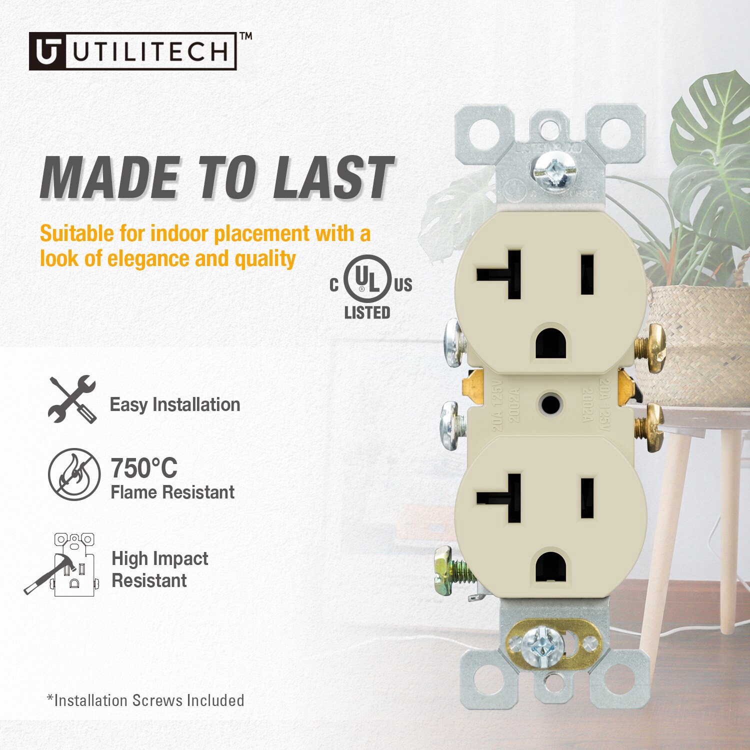 slide 5 of 6, Utilitech 20 -Amp 125-volt Residential Duplex Outlet , Light almond 10 -Pack, 1 ct
