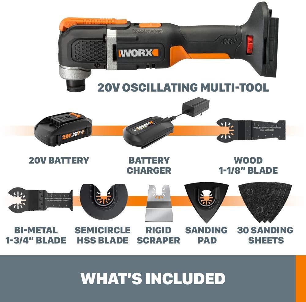 slide 3 of 6, WORX POWER SHARE Cordless 20-volt Max Variable Speed 25-Piece Oscillating Multi-Tool Kit with Soft Case (1-Battery Included), 1 ct