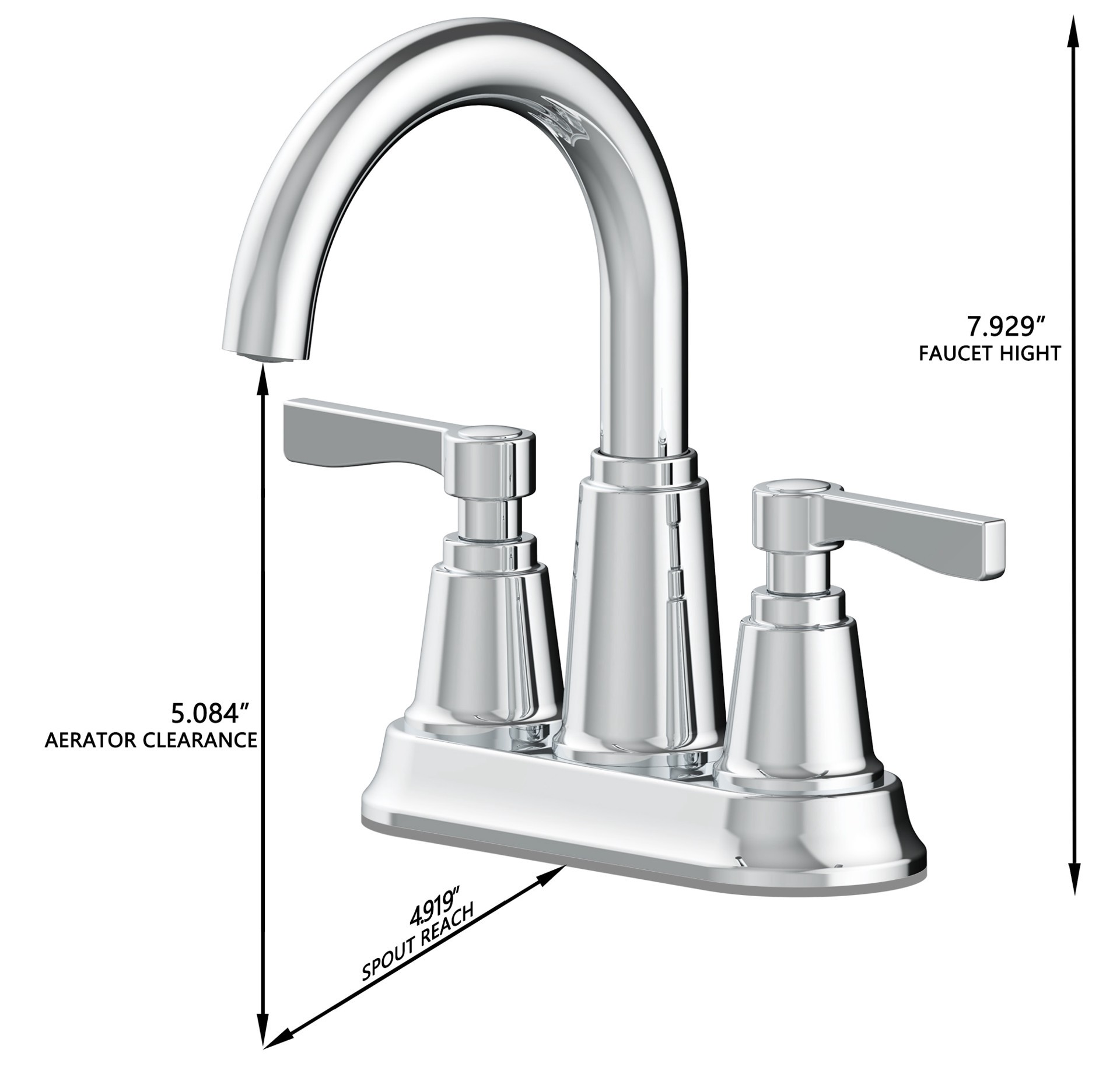 slide 5 of 6, allen + roth Townley Polished Chrome 4-in centerset 2-handle WaterSense High-arc Residential Handle Bathroom Sink Faucet with Drain with Deck Plate, 1 ct