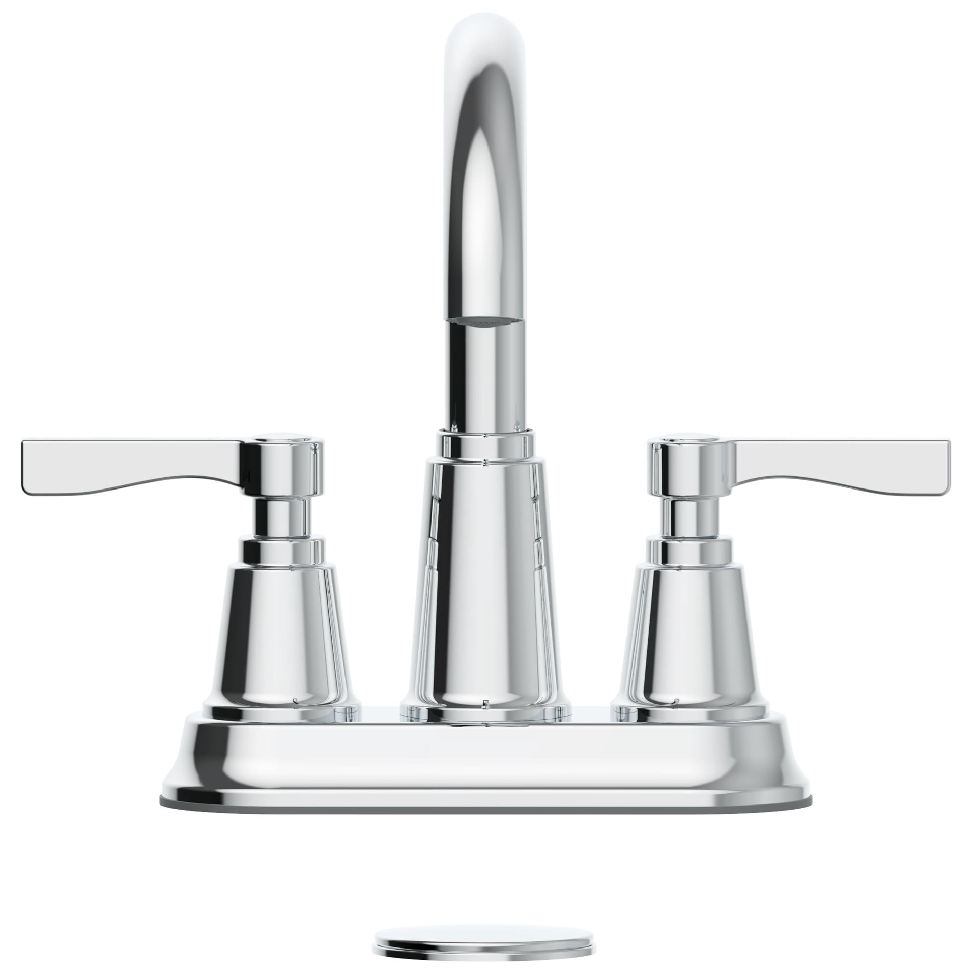 slide 6 of 6, allen + roth Townley Polished Chrome 4-in centerset 2-handle WaterSense High-arc Residential Handle Bathroom Sink Faucet with Drain with Deck Plate, 1 ct