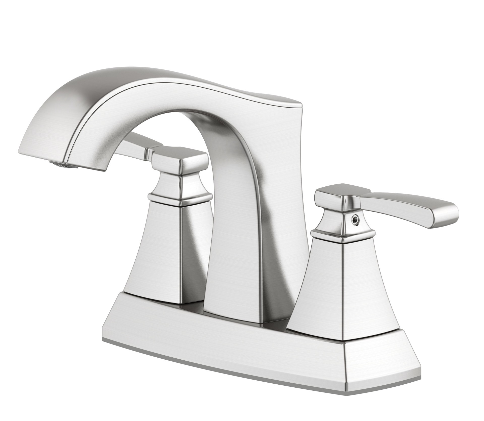 slide 4 of 6, allen + roth Chesler Polished Chrome 4-in centerset 2-handle WaterSense High-arc Residential Handle Bathroom Sink Faucet with Drain with Deck Plate, 1 ct