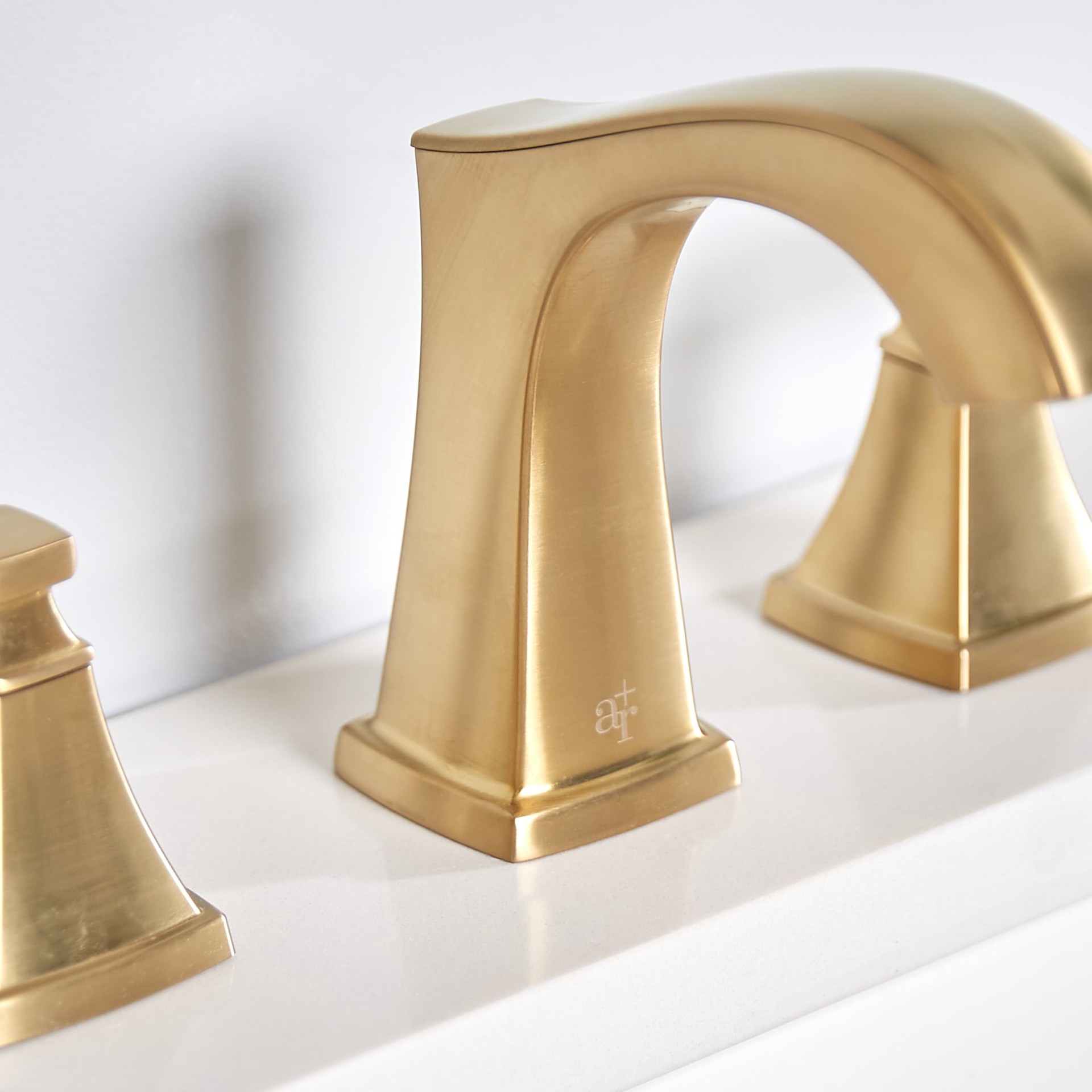 slide 2 of 6, allen + roth Chesler Brushed Gold Widespread 2-handle WaterSense Mid-arc Residential Handle Bathroom Sink Faucet with Drain, 1 ct