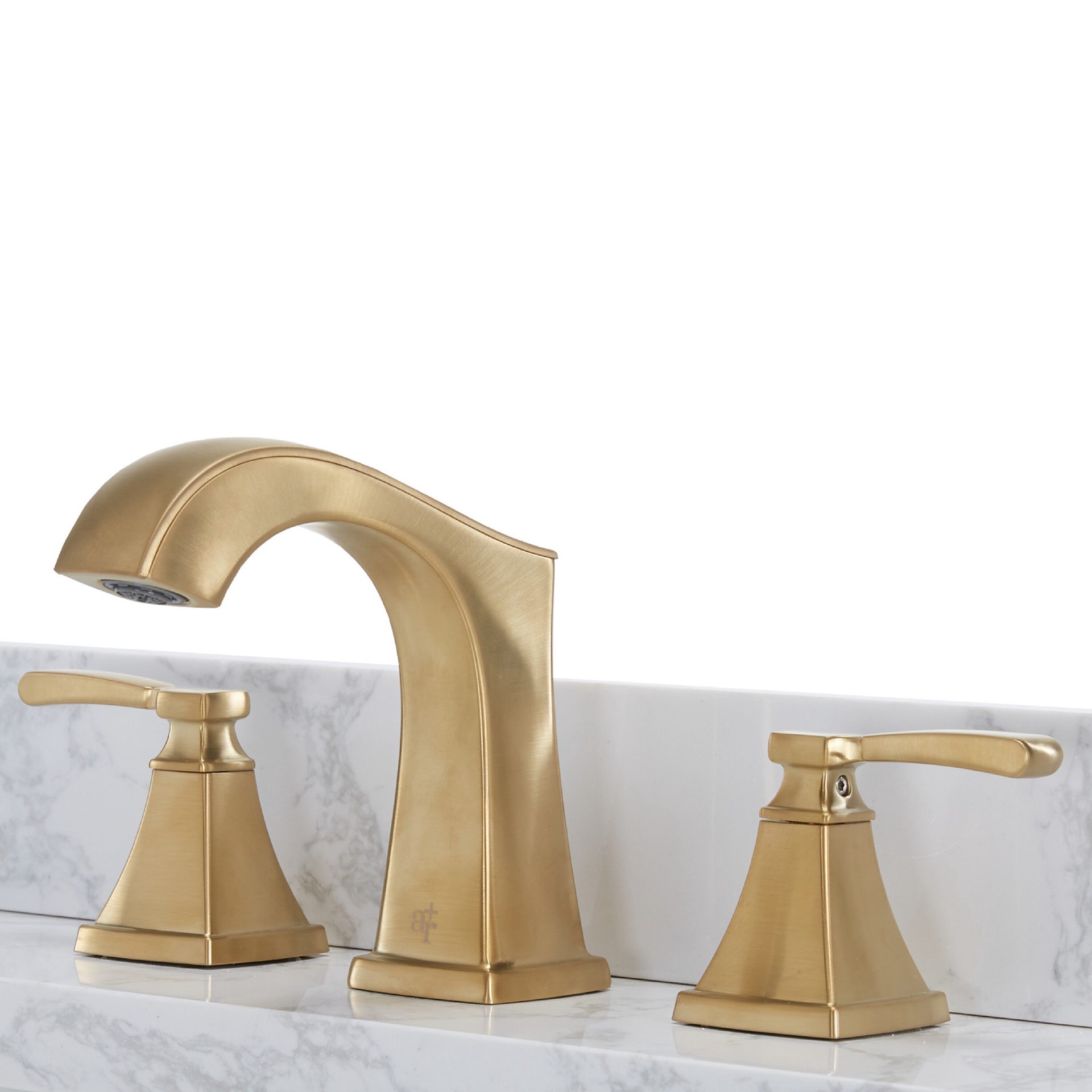 slide 1 of 6, allen + roth Chesler Brushed Gold Widespread 2-handle WaterSense Mid-arc Residential Handle Bathroom Sink Faucet with Drain, 1 ct