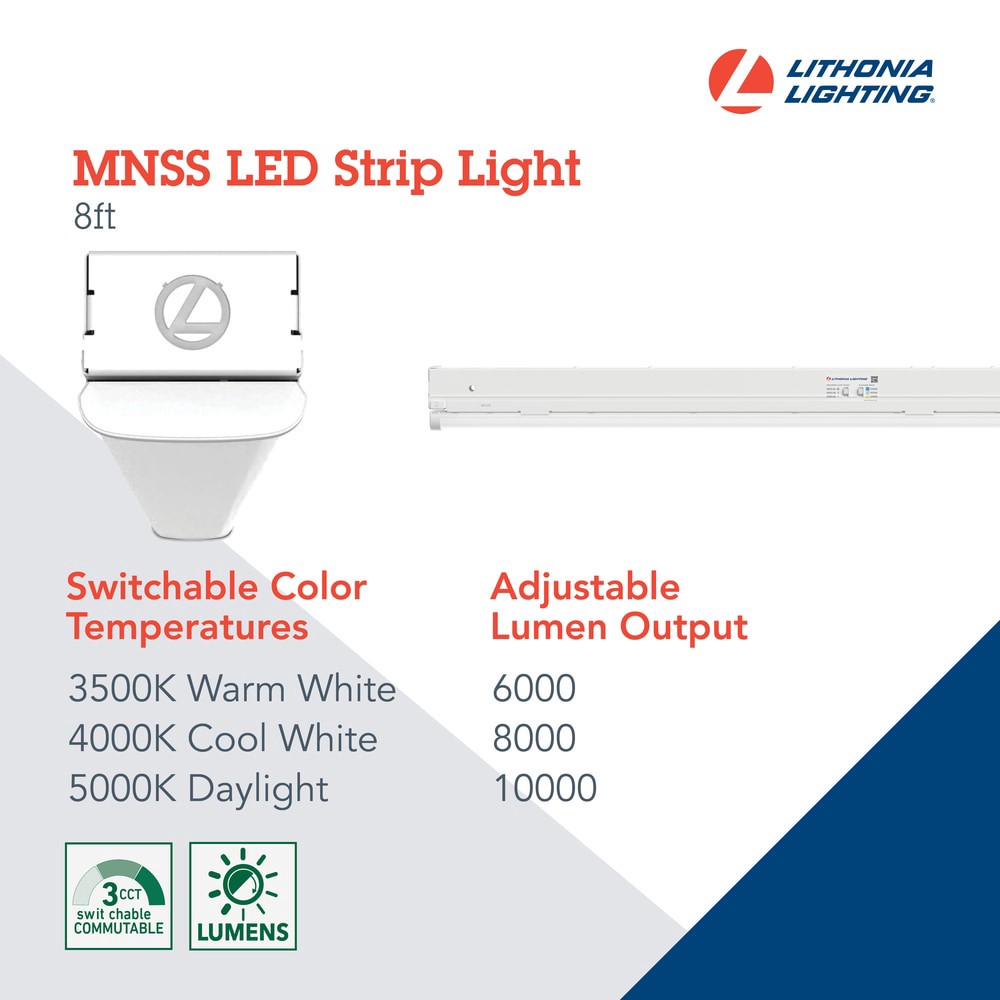 slide 2 of 6, Lithonia Lighting 1 -Light Adjustable Lumens Switchable white LED Strip Light Fixture, 1 ct
