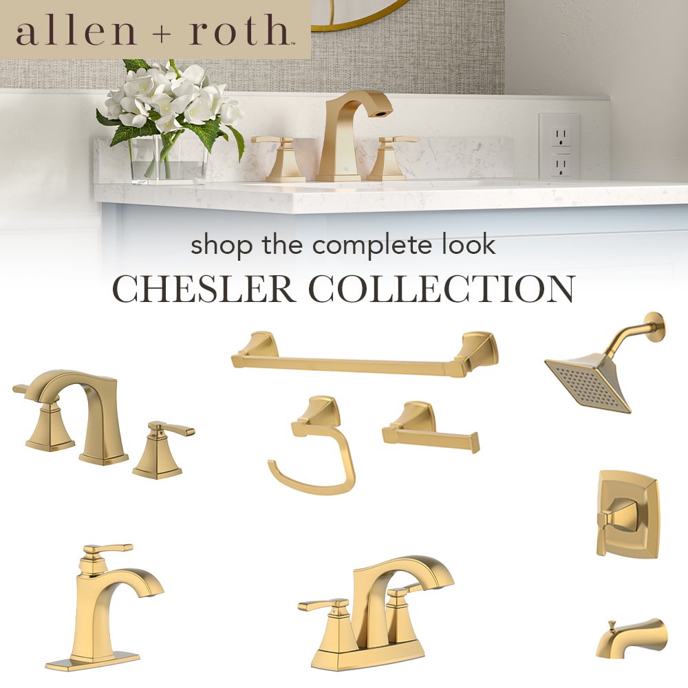 slide 2 of 6, allen + roth Chesler Brushed Gold 1-handle 3.54-in Square Bathtub and shower Faucet with Valve (Single Function), 1 ct