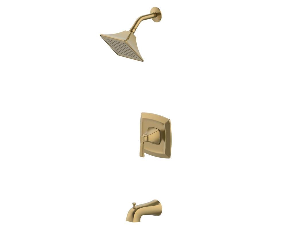slide 3 of 6, allen + roth Chesler Brushed Gold 1-handle 3.54-in Square Bathtub and shower Faucet with Valve (Single Function), 1 ct