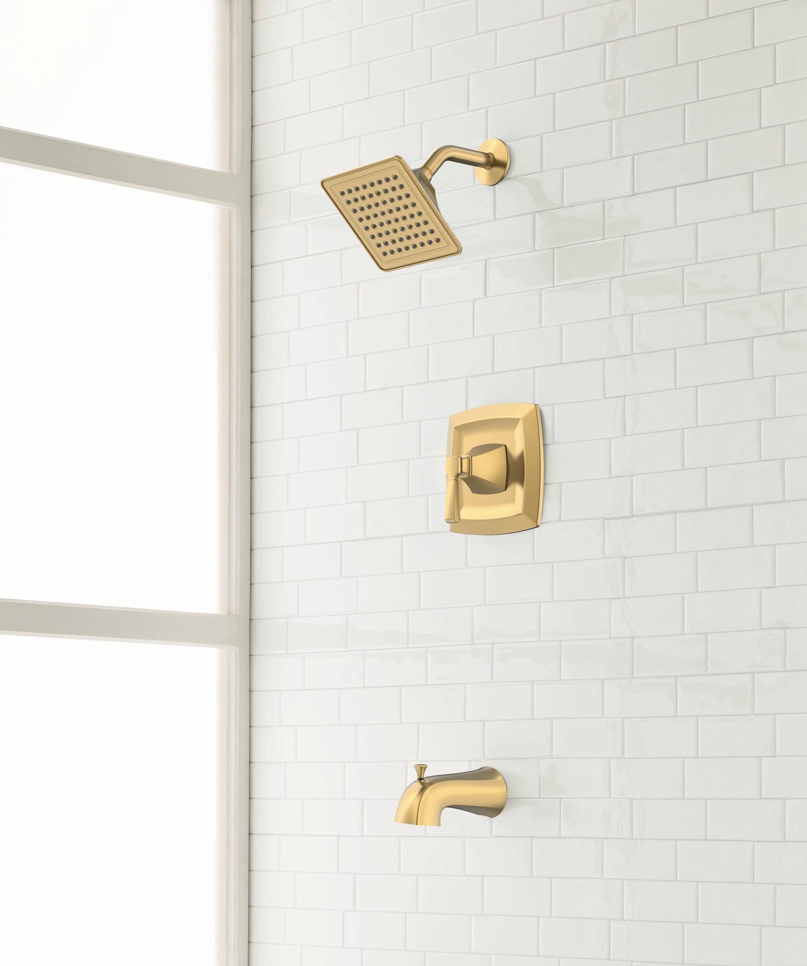 slide 1 of 6, allen + roth Chesler Brushed Gold 1-handle 3.54-in Square Bathtub and shower Faucet with Valve (Single Function), 1 ct