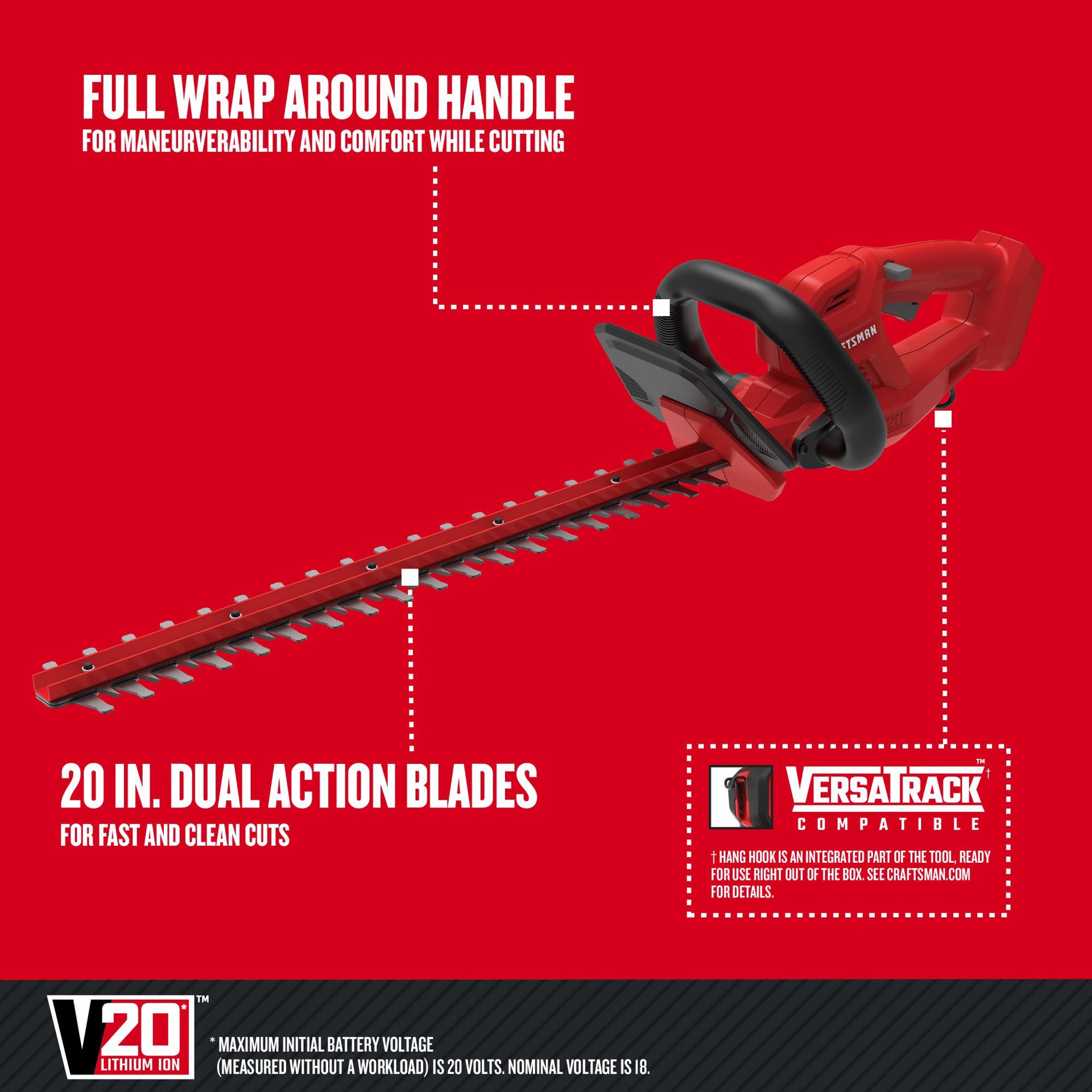 slide 3 of 6, CRAFTSMAN V20 20-volt max 20.0-in Battery Hedge Trimmer, 1 ct