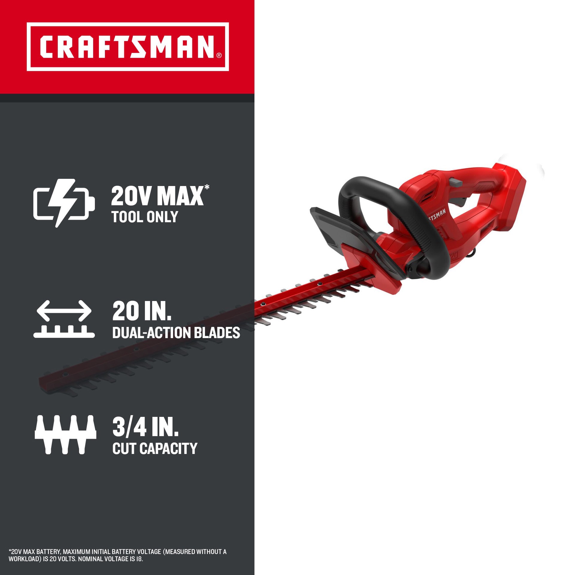 slide 2 of 6, CRAFTSMAN V20 20-volt max 20.0-in Battery Hedge Trimmer, 1 ct