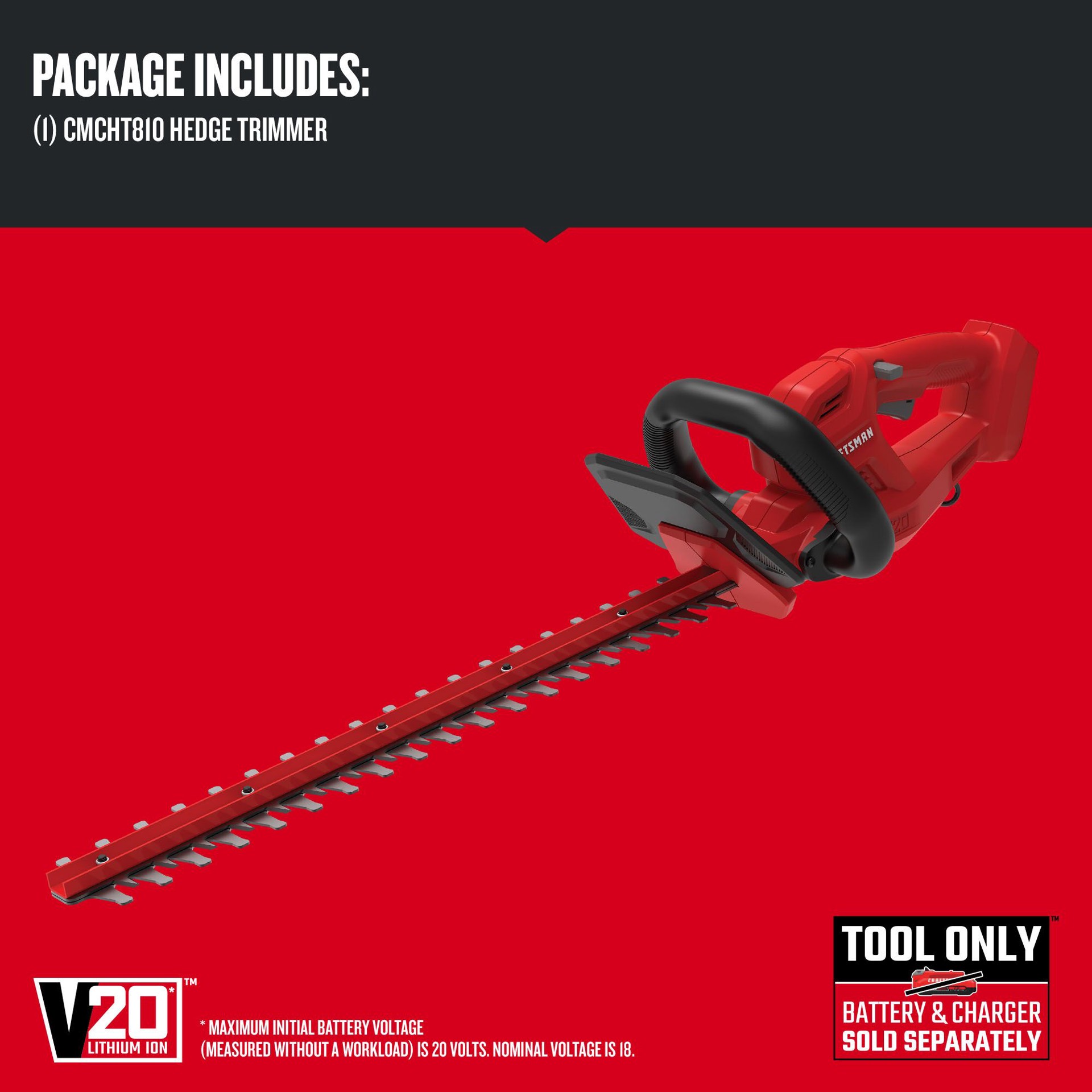 slide 4 of 6, CRAFTSMAN V20 20-volt max 20.0-in Battery Hedge Trimmer, 1 ct