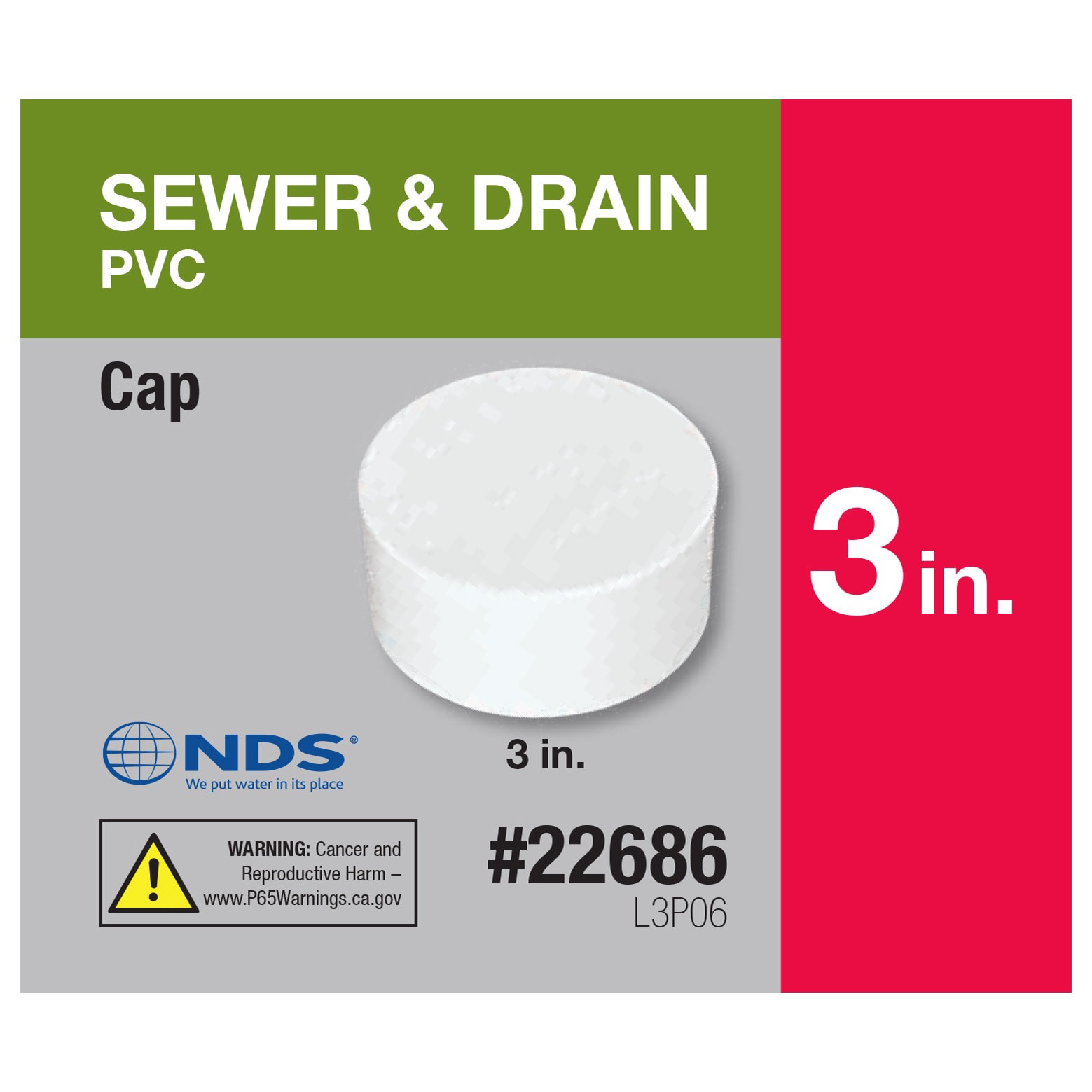 slide 2 of 6, NDS 3-in PVC Sewer and Drain Cap, 1 ct