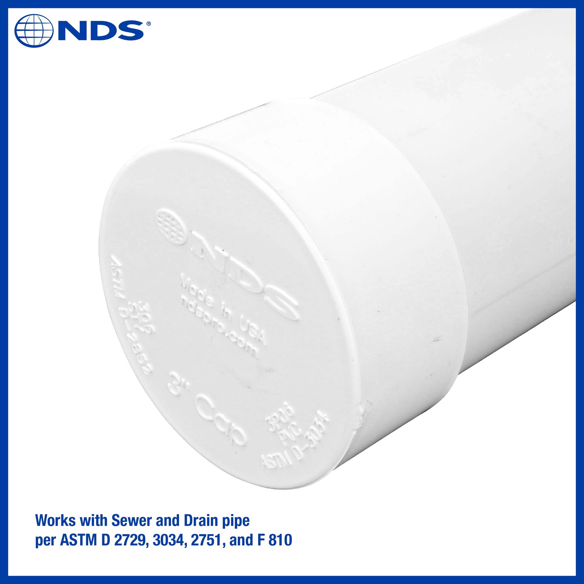 slide 3 of 6, NDS 3-in PVC Sewer and Drain Cap, 1 ct