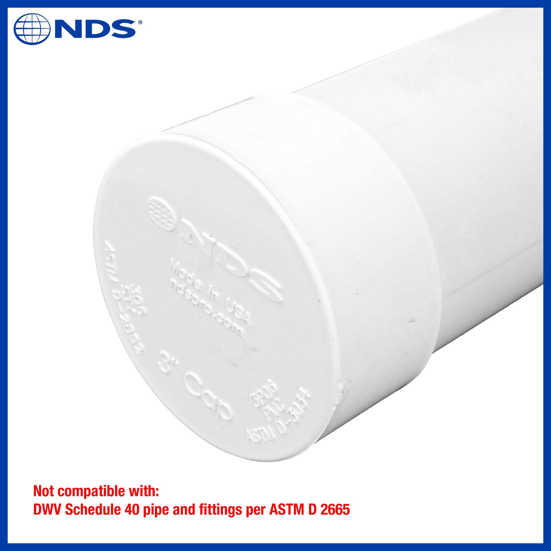 slide 4 of 6, NDS 3-in PVC Sewer and Drain Cap, 1 ct