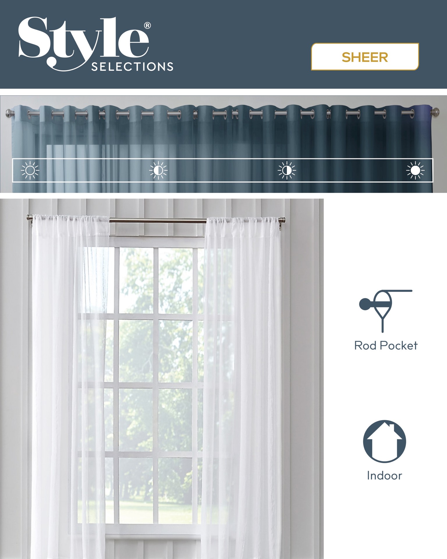 slide 2 of 2, Style Selections 84-in White Sheer Rod pocket Single curtain panel, 1 ct
